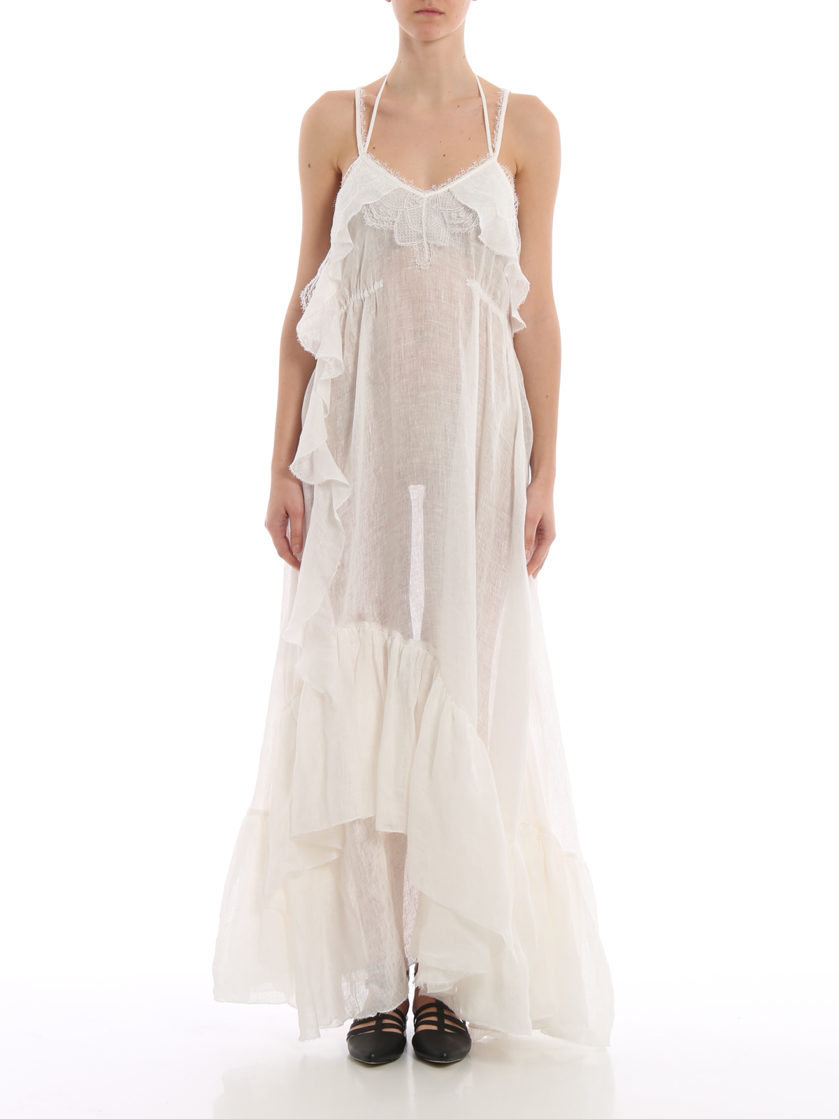 ermanno scervino linen dress Ermanno Scervino Off-the-shoulder Embroidered Linen Gown