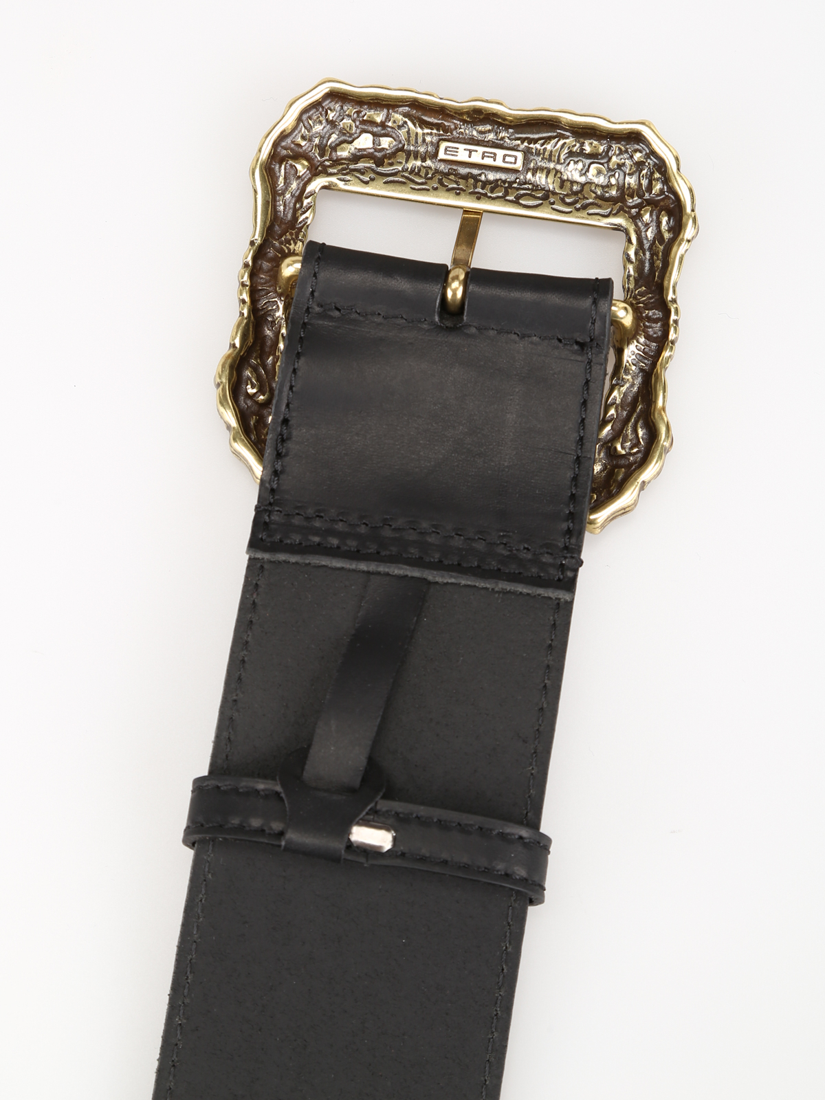 Shop Etro Textured Buckle Leather Belt In Negro