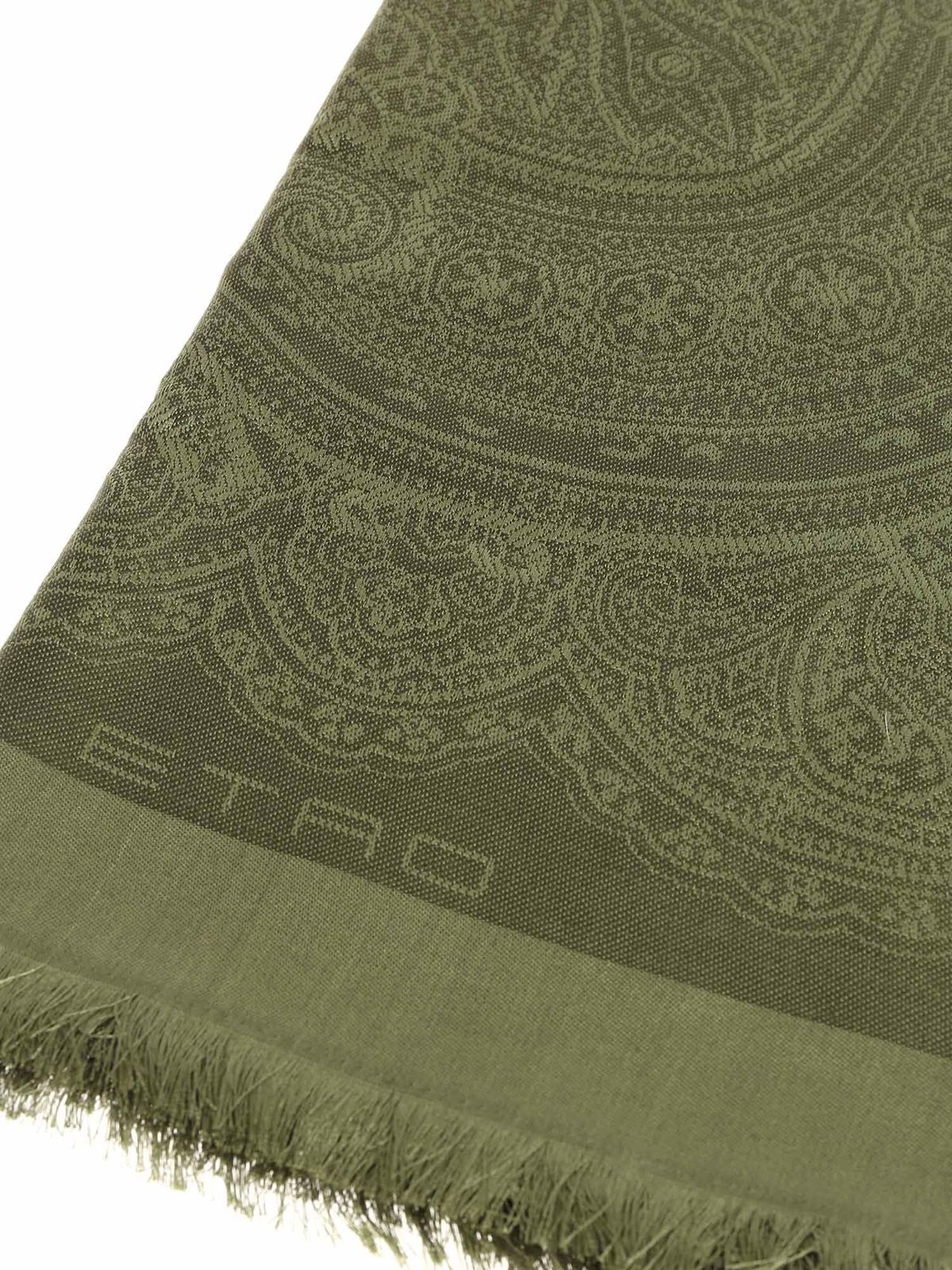 Shop Etro Green Embroidered Shawl