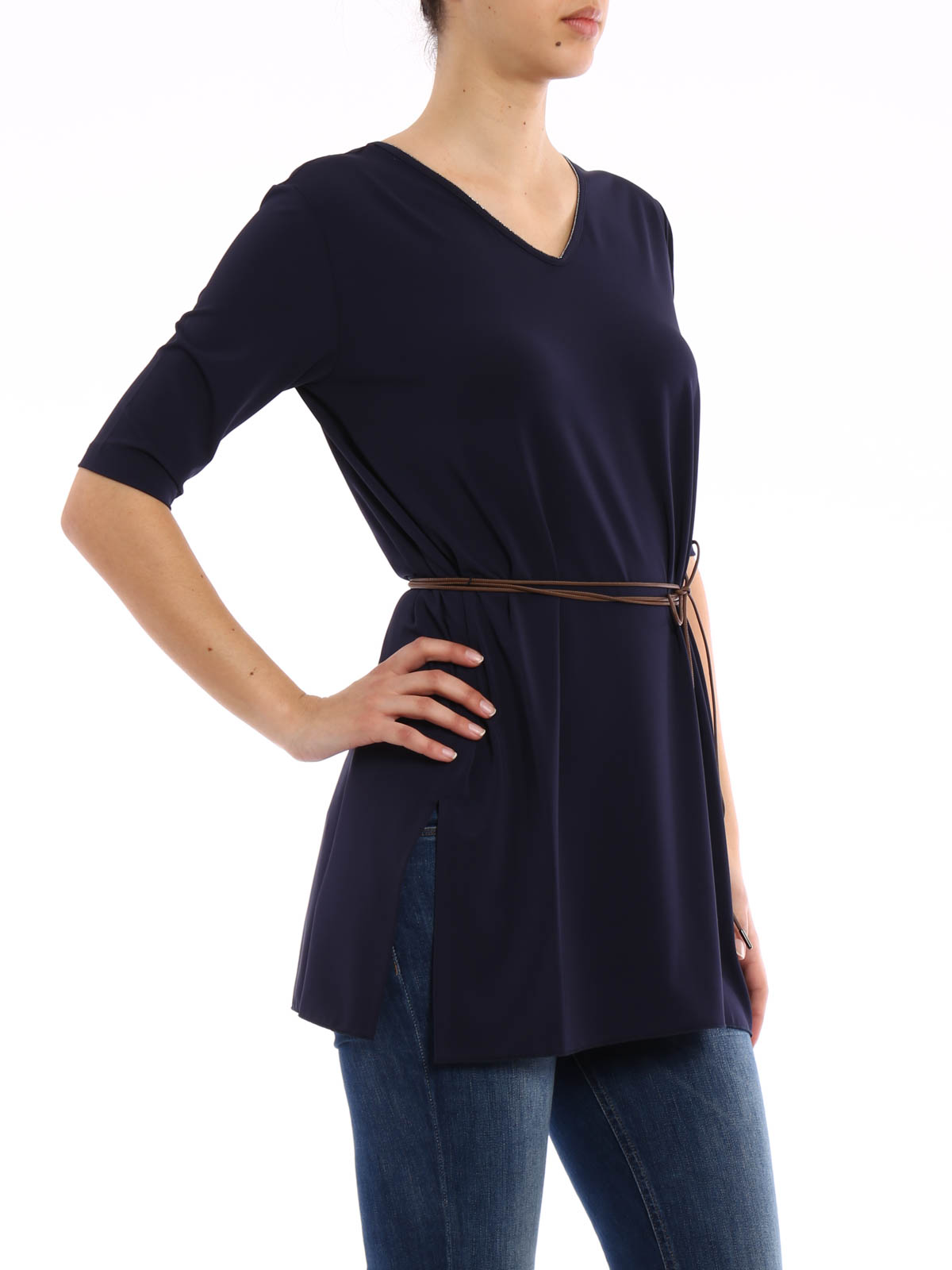 Tシャツ・カットソー FABIANA FILIPPI Women Tunic Tops TPD275F595D8355146 BLUE Fabiana Filippi V neck light jersey tunic - Blue