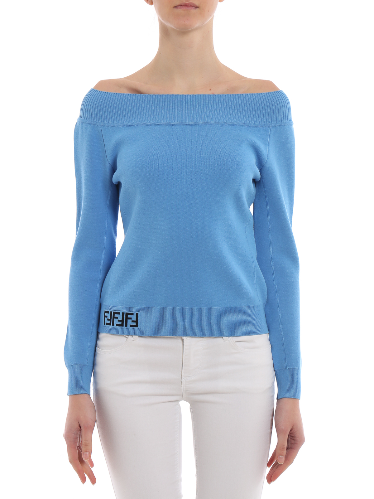 Boat necks Fendi FF logo viscose blend sweater FZY746A61LF14PJ