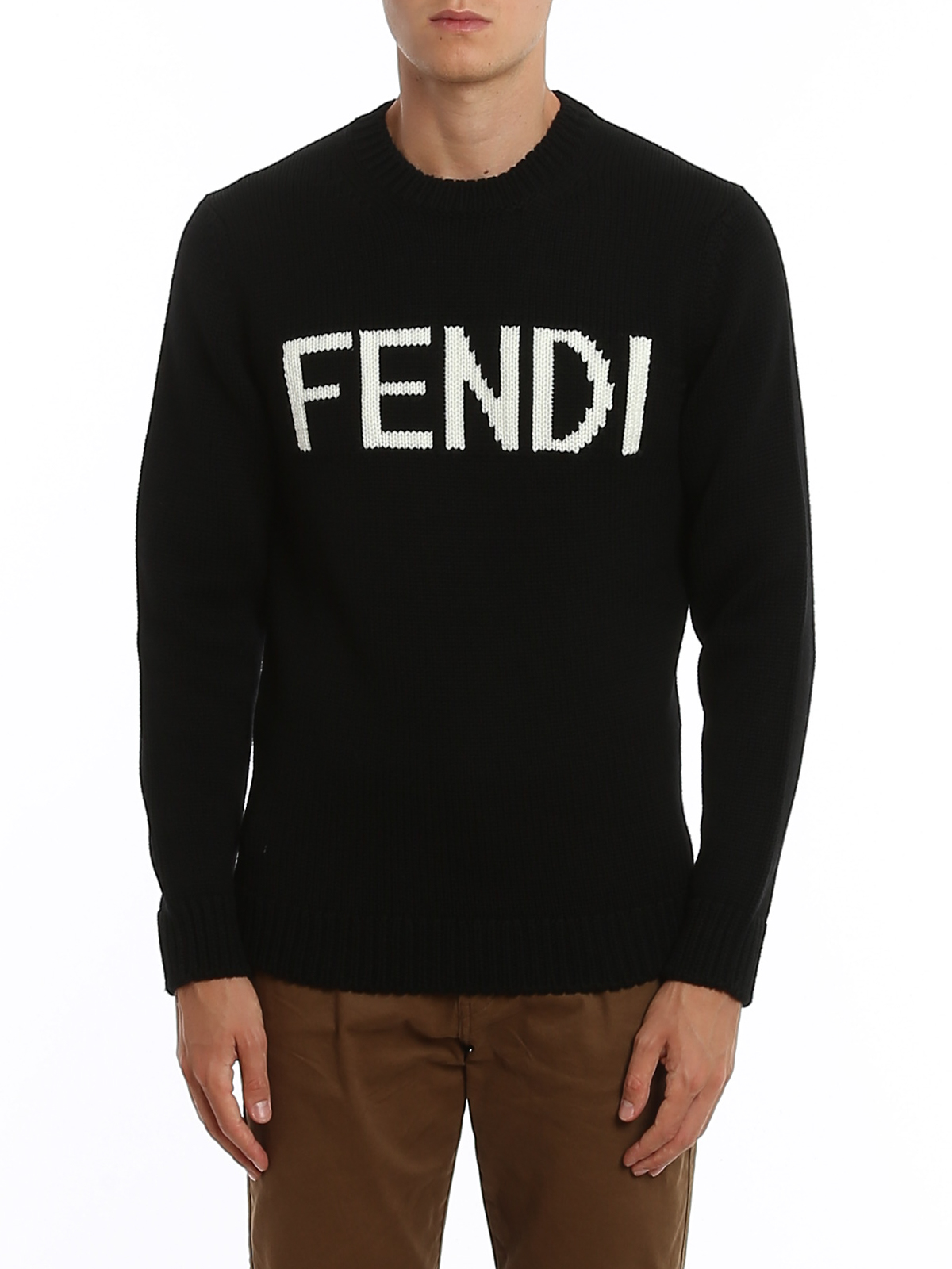 Crew necks Fendi - Logo intarsia wool sweater - FZZ387A3M3F0QA1