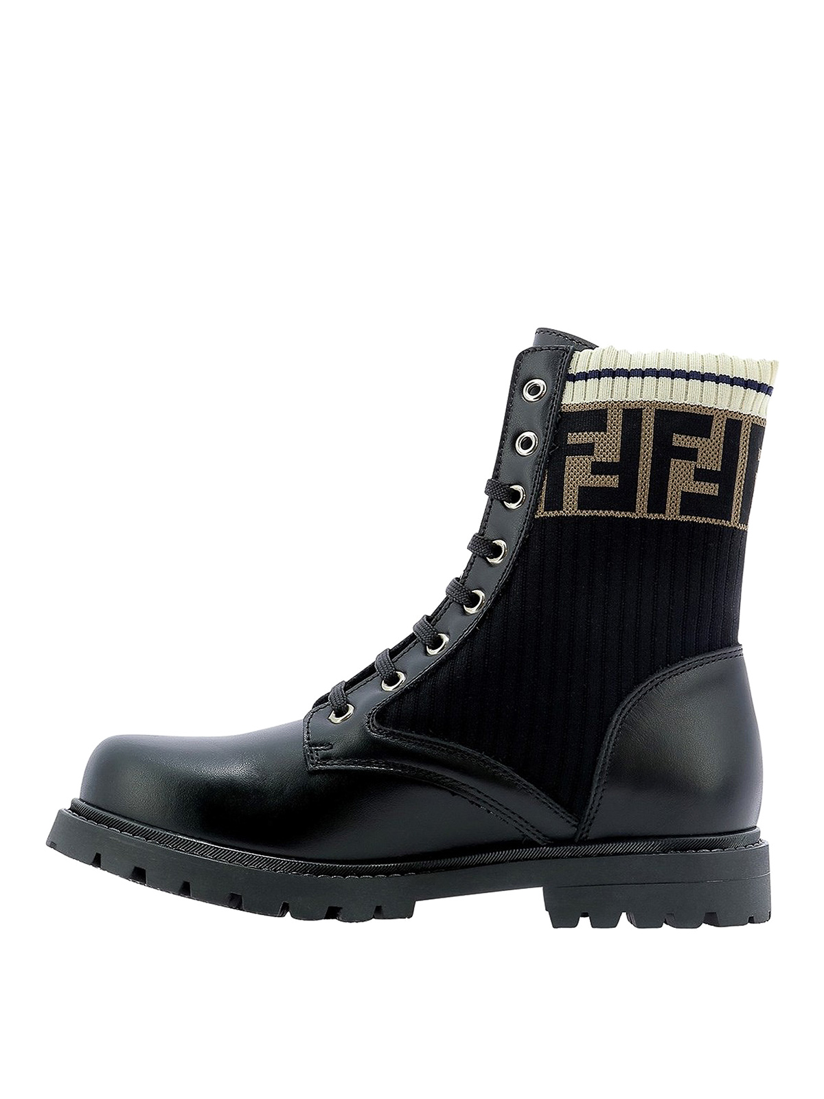 Høflig fjendtlighed Mig Ankle boots Fendi Jr - Leather and fabric biker boots - JMR329A8CUF17SD
