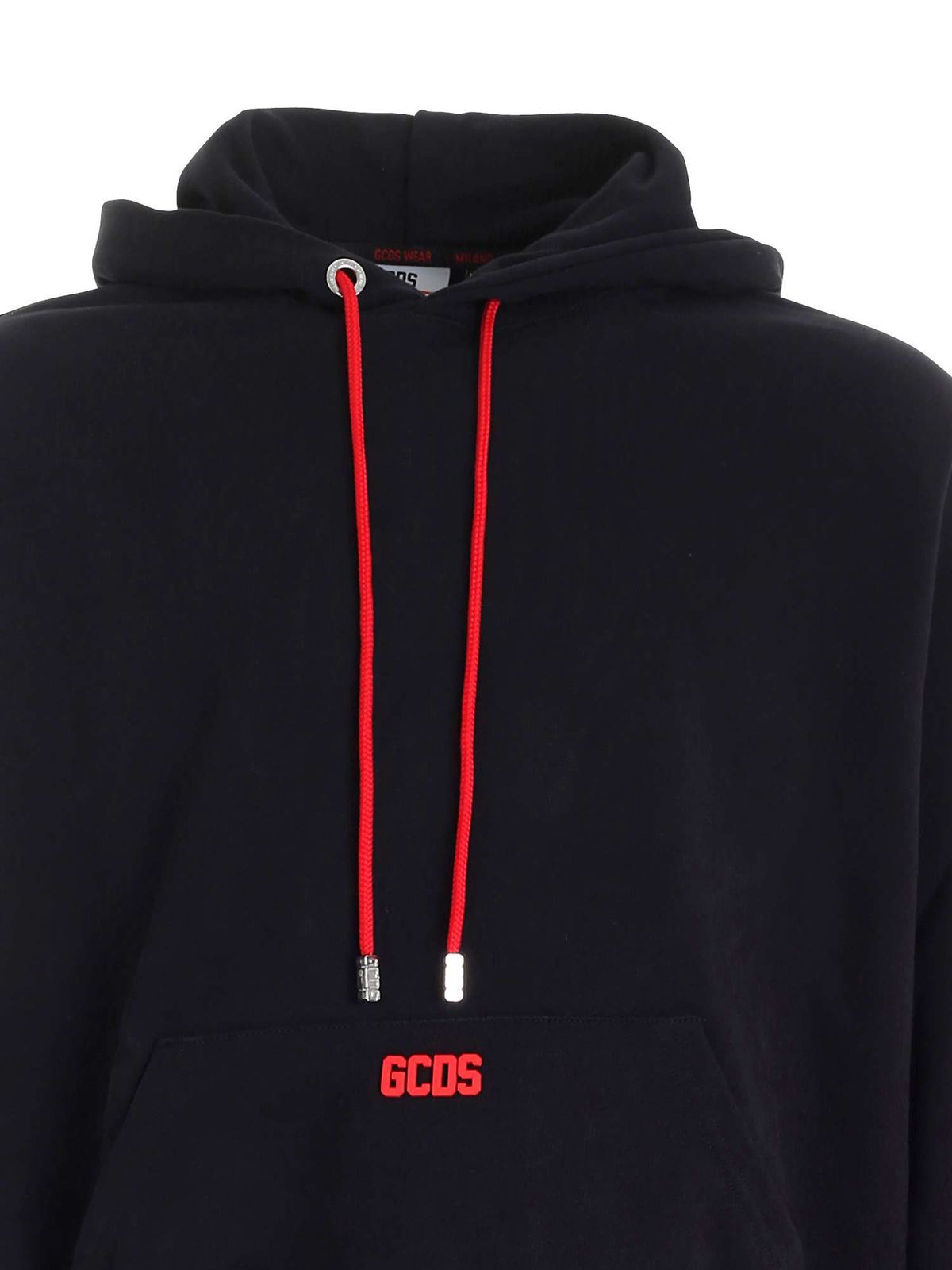 Shop Gcds Maxi Black Sweatshirt Featuring Rubber Logo