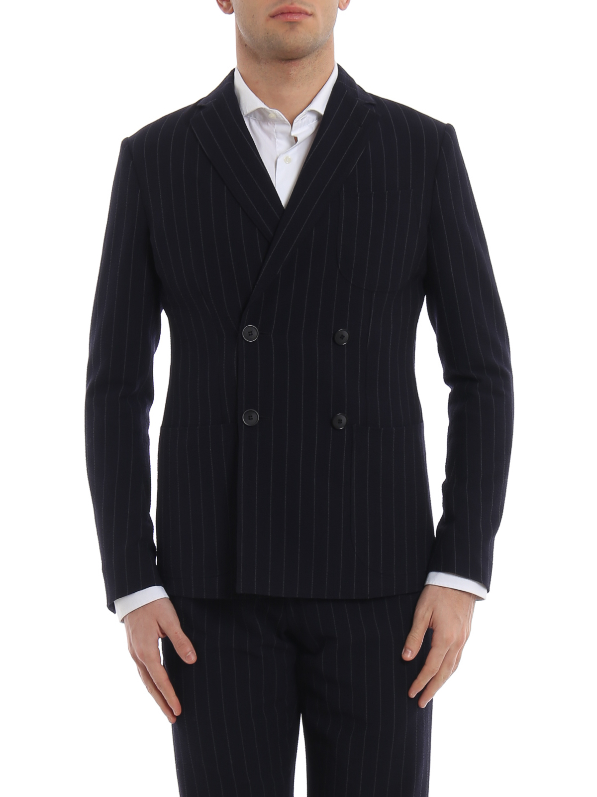 Blazers Giorgio Armani Seersucker effect pinstriped wool blazer