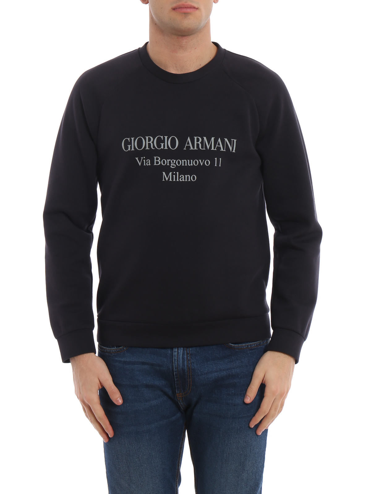 Shop Giorgio Armani Logo Print Soft Jersey Sweatshirt In Dark Blue