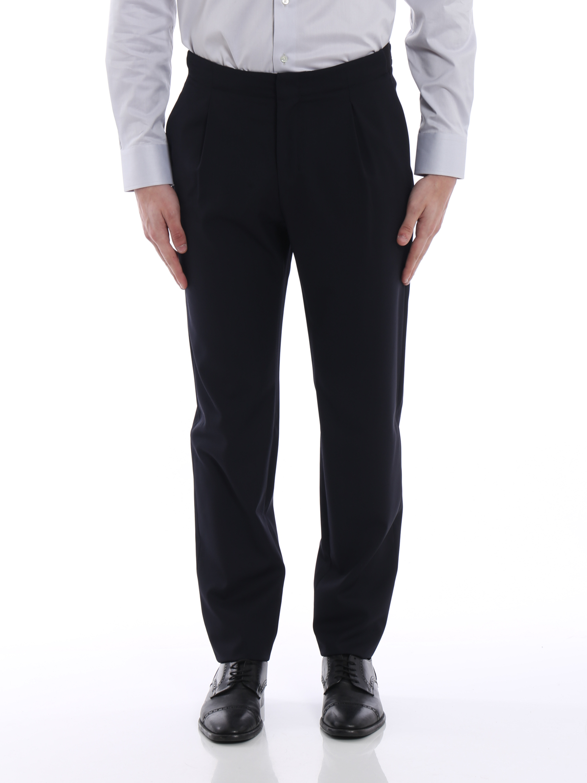 Giorgio Armani Elastic waist blue wool trousers|WSP800WS819926