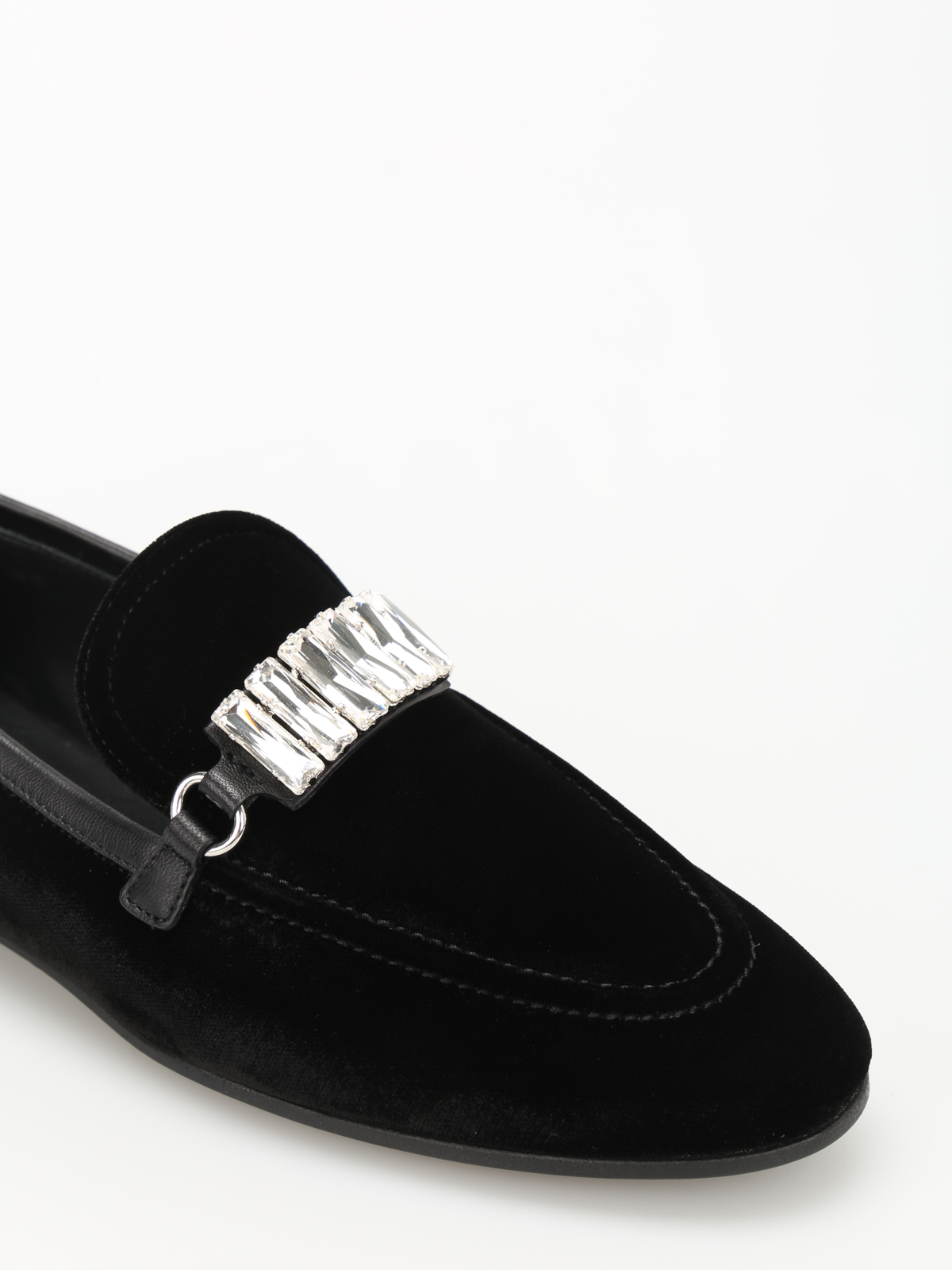 EMBELLISHED VELVET LOAFERS - Black