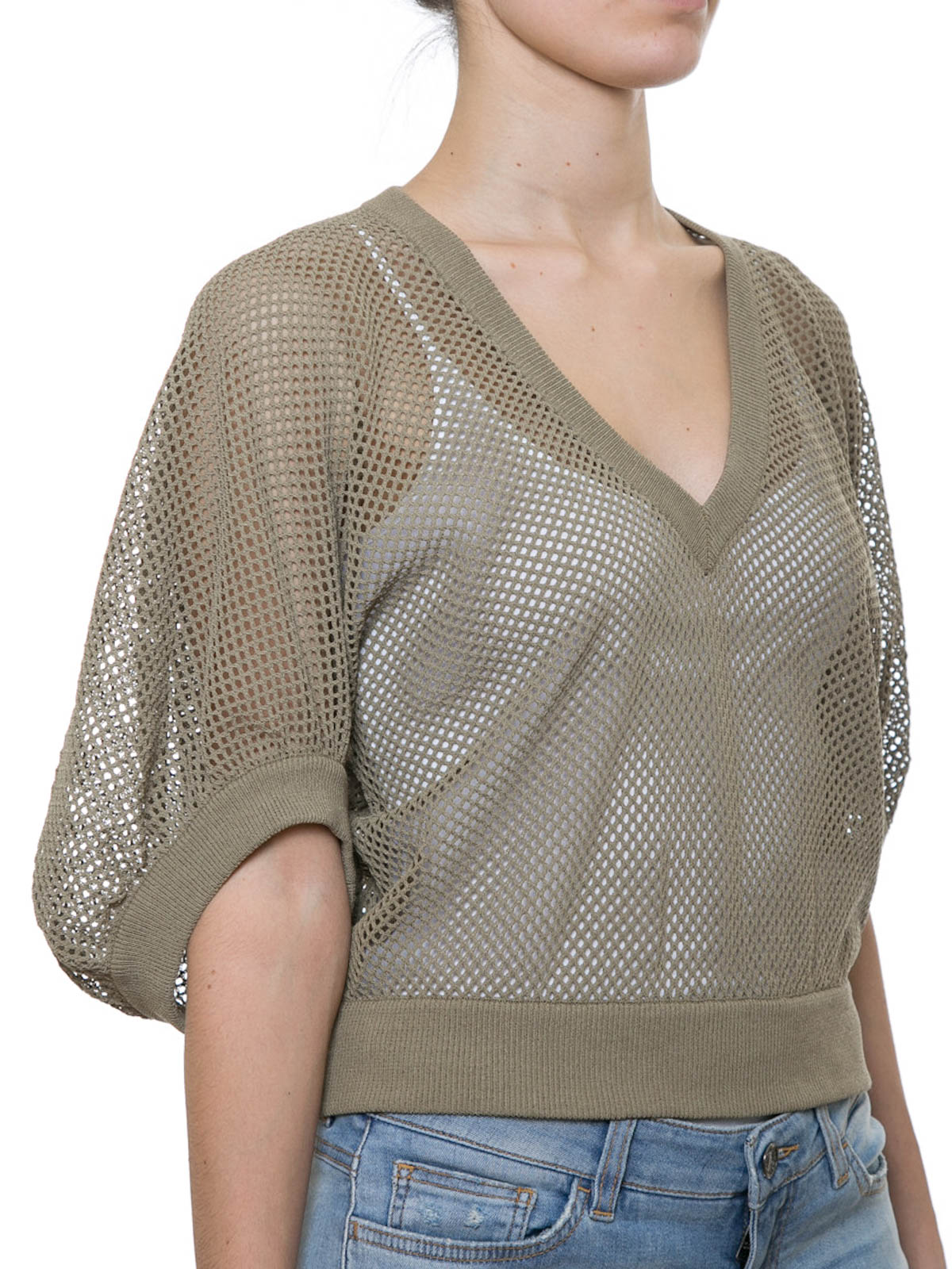 Givenchy Mesh cotton crop V-neck sweater - Women|16P7864532250