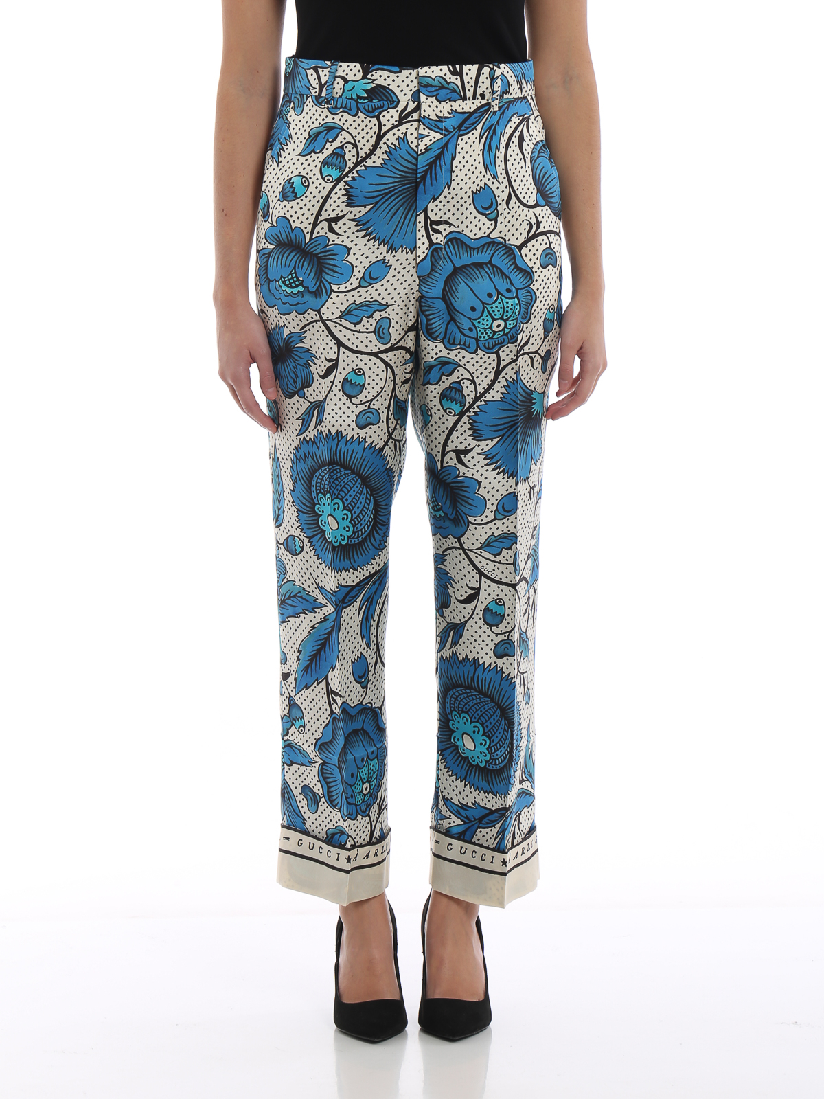 Casual trousers Gucci - Blue floral print silk wide pants - 545289ZAAOH4558