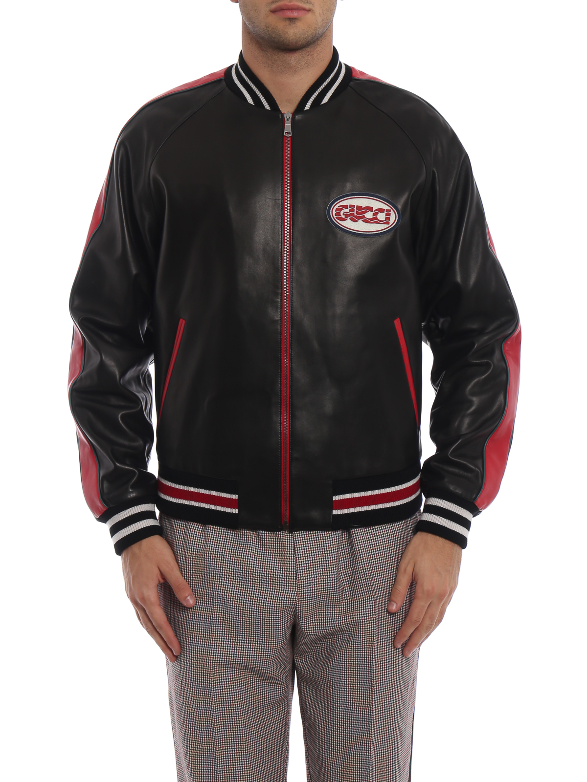 jacket - Leather bomber jacket Gucci wave patch 523526XG6491096