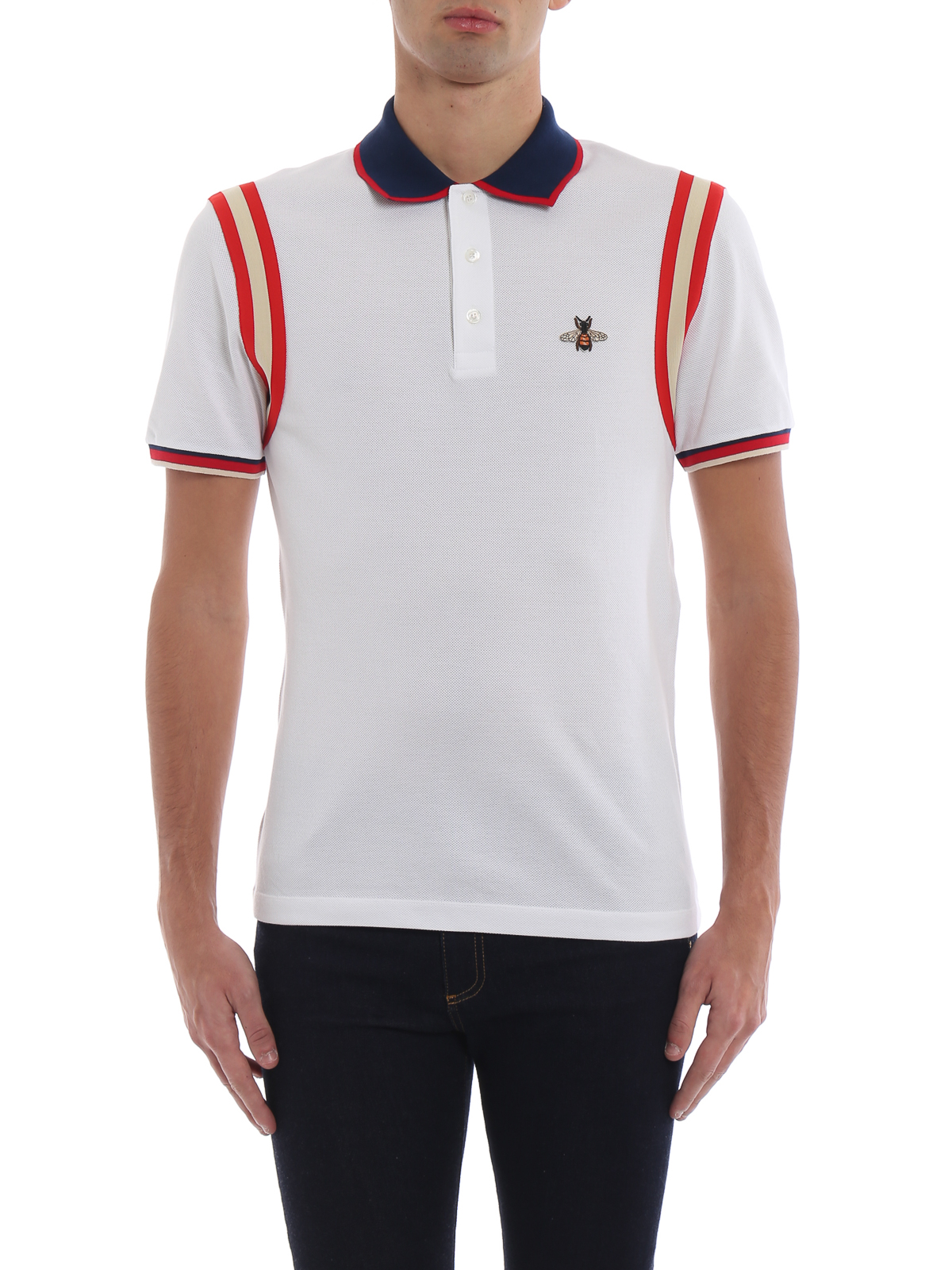 Polo shirts Gucci - Bee patch white cotton piquet polo shirt -  500971X9M379134