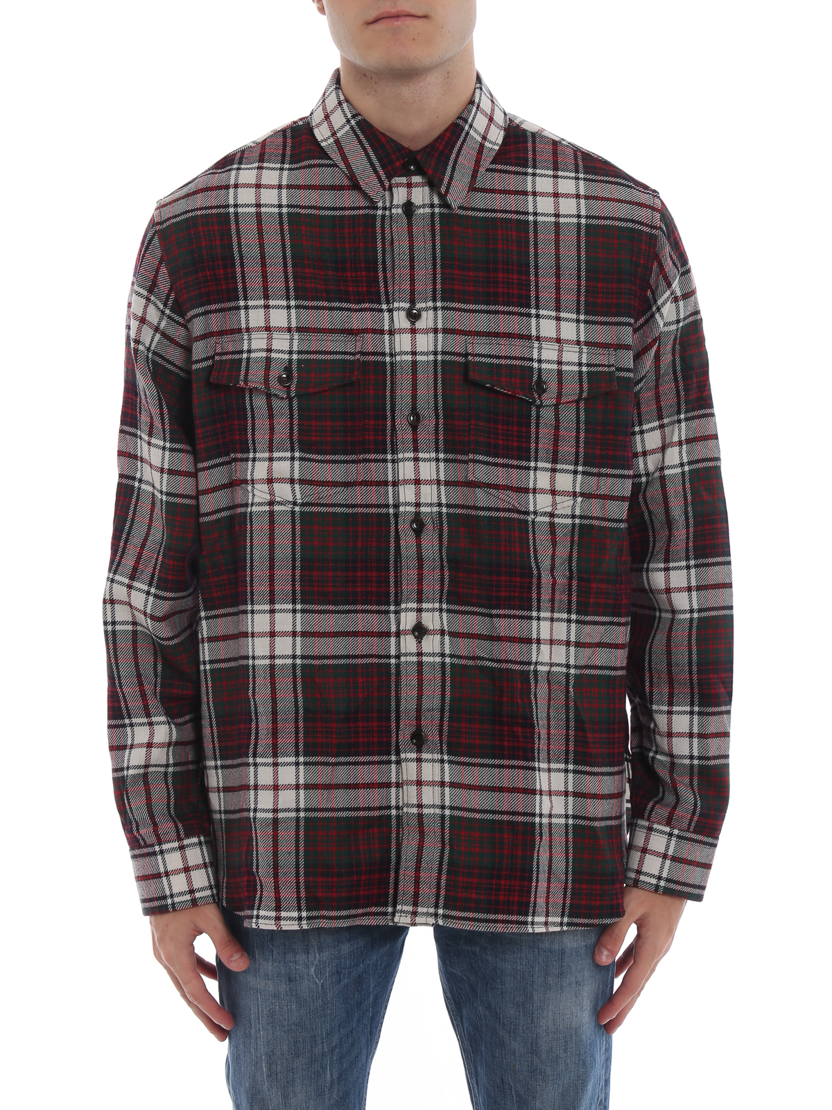 Gucci tartan skunk-patch shirt チェックシャツ48 Gucci tartan skunk-patch shirt チェックシャツ48