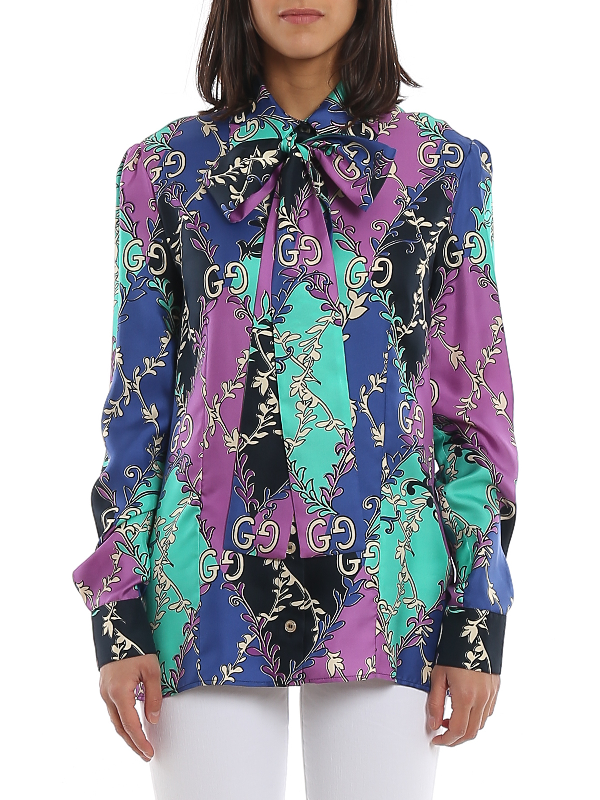 GUCCI Pussy-bow printed silk-twill shirt