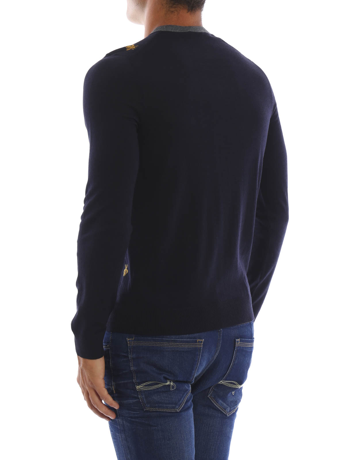 Gucci Bee and star V-neck - Blue - Men|431749X13114559