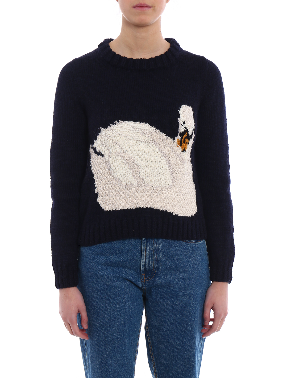 J.W. Anderson Hand knitted wool crewneck - Dark Blue|KW13WR18