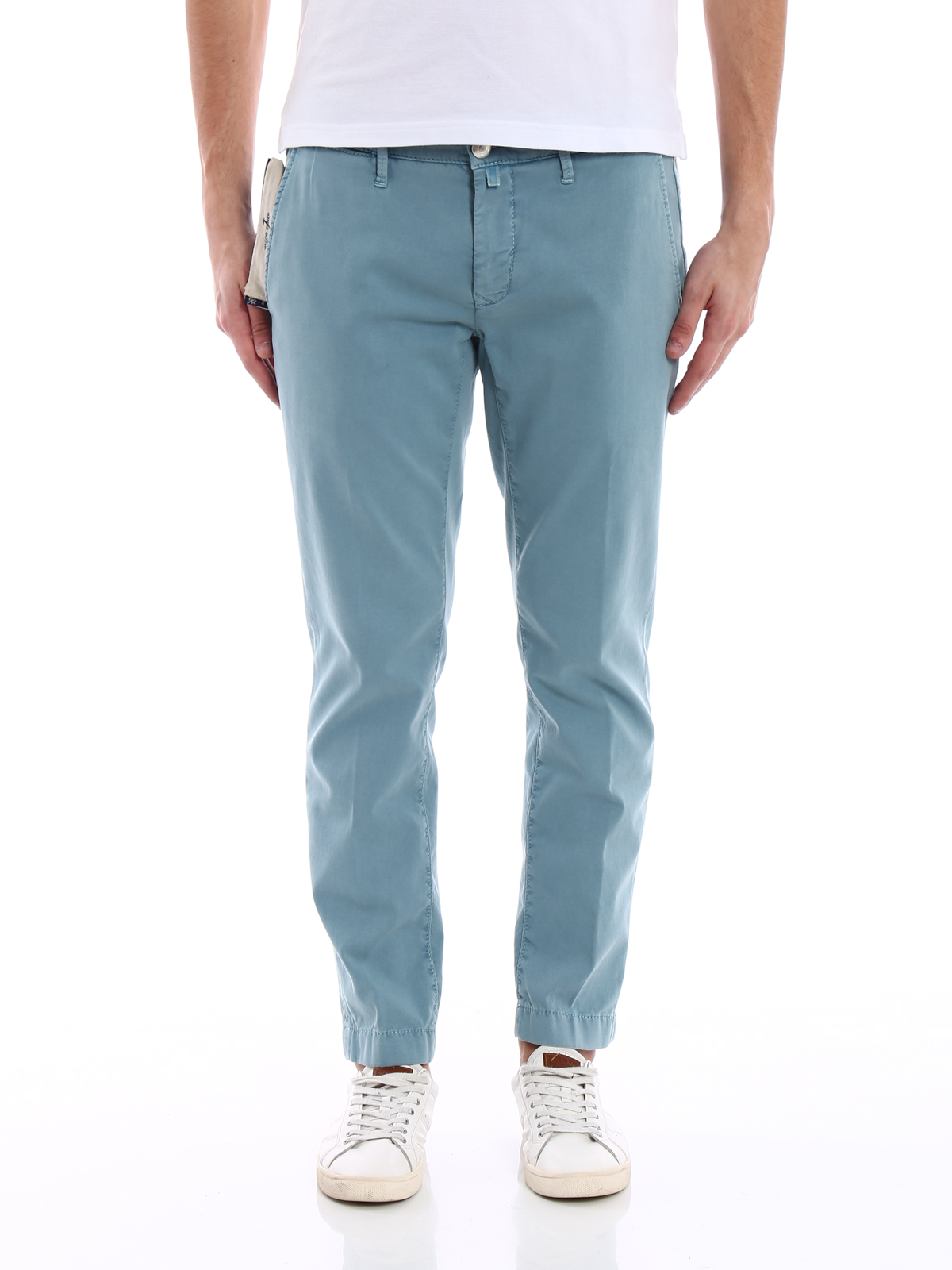 Shop Jacob Cohen Stretch Cotton Jacquard Trousers In Azul Claro