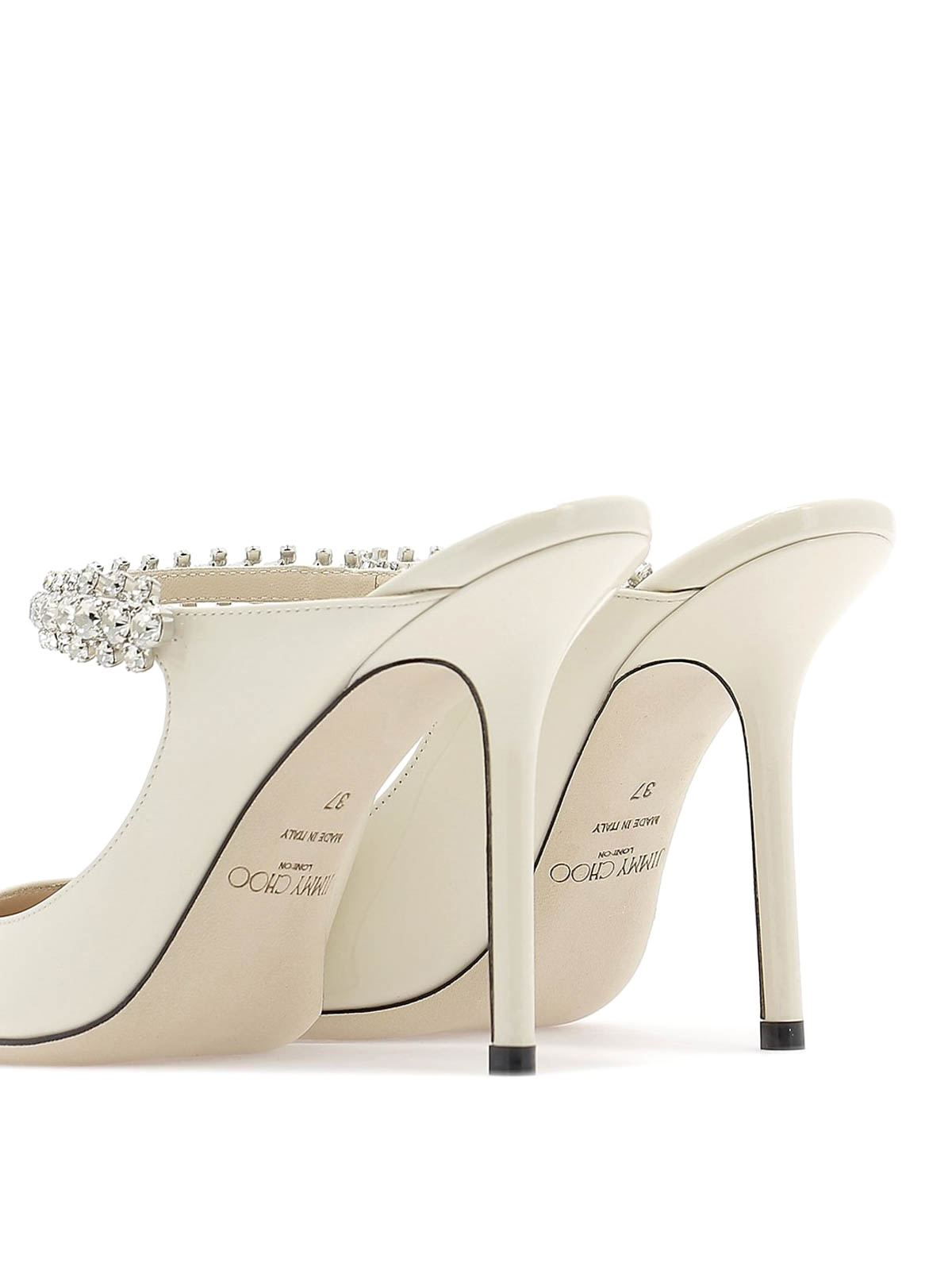 Shop Jimmy Choo Bing Jewelled Patent Leather Heeled Mules In Blanco