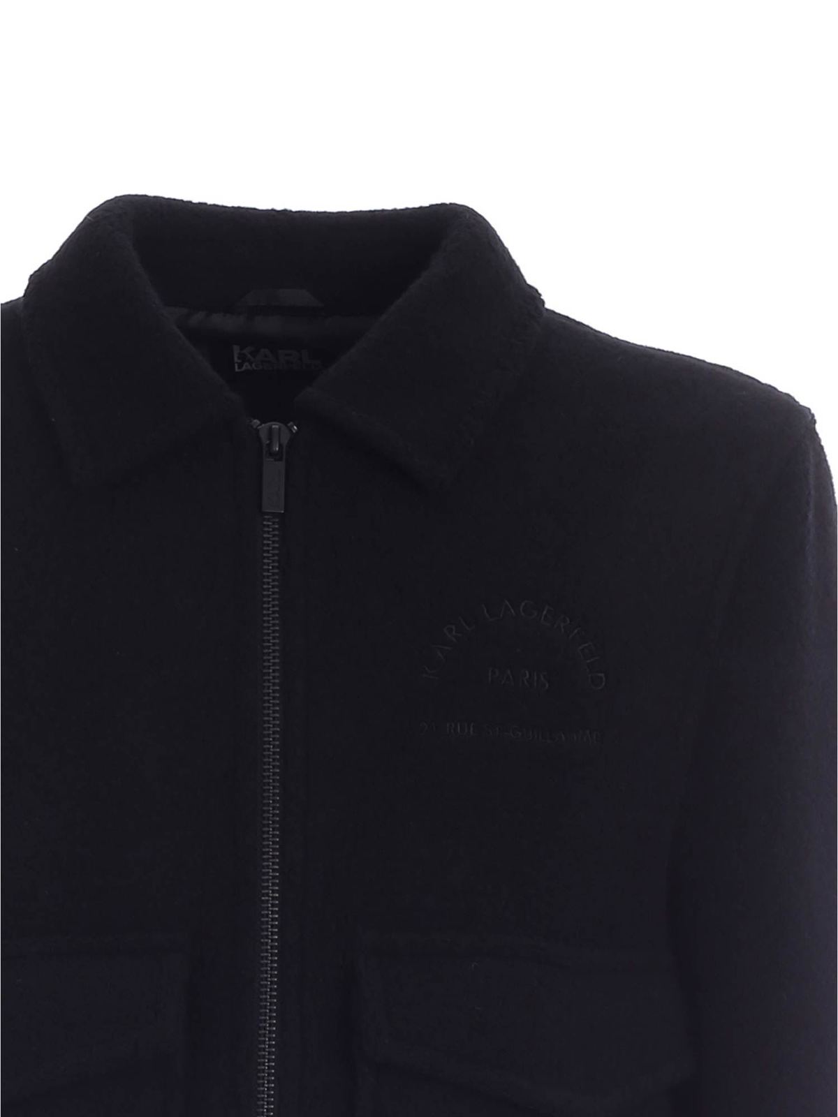 Shop Karl Lagerfeld Logo Embroidery Wool Jacket In Black In Negro
