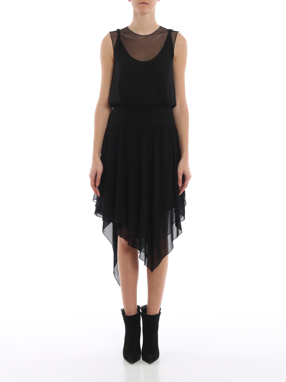 Karl Lagerfeld Mesh detailed black silk dress - Black|91KW1304999