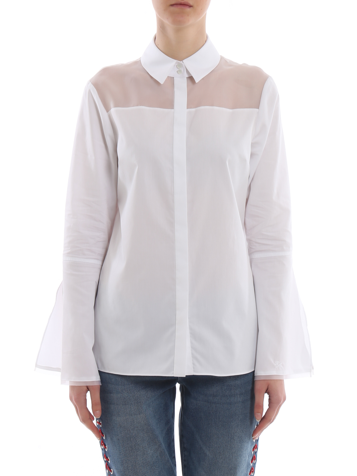 Shop Karl Lagerfeld Sheer Panel White Cotton Shirt