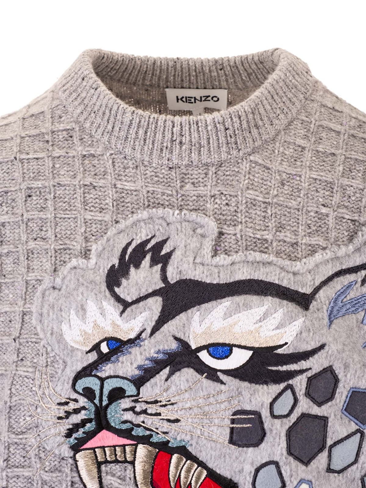 Kenzo Grey Kansai Yamamoto Edition Wool Embroidered Sweater