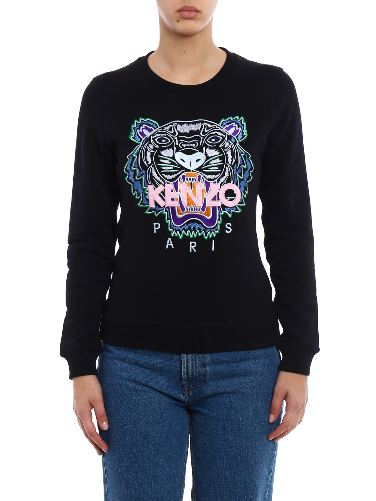 Sweatshirts Sweaters Kenzo Embroidered Tiger black sweatshirt