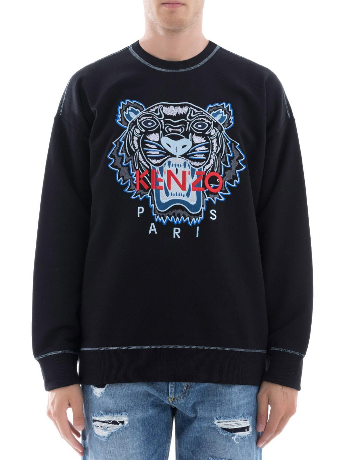 Kenzo Tiger contrasting stitching black sweatshirt | F865SW1984XE99