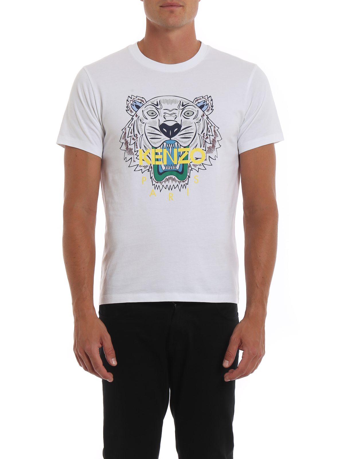 KENZO Tiger-Print T-Shirt in White for Men