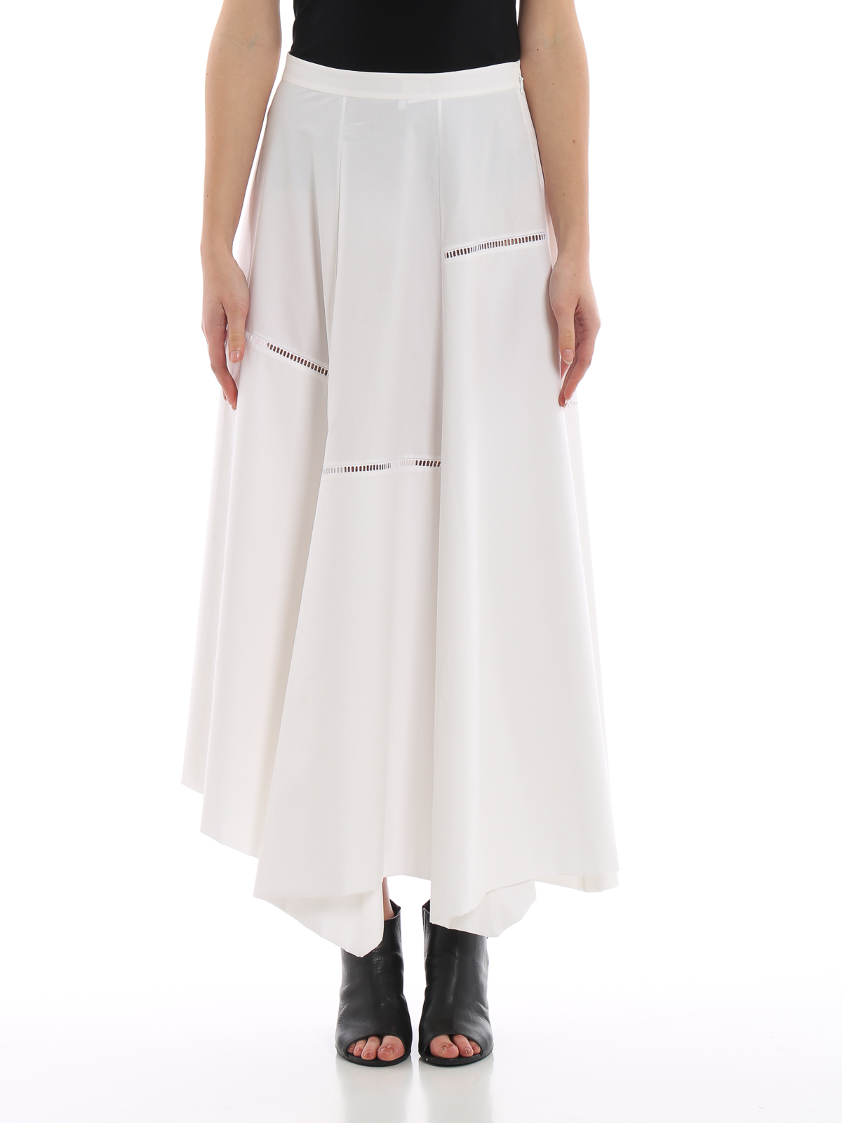 Knee length skirts  Midi Loewe  Cutout detailed white cotton flared skirt   D2195120FO2100