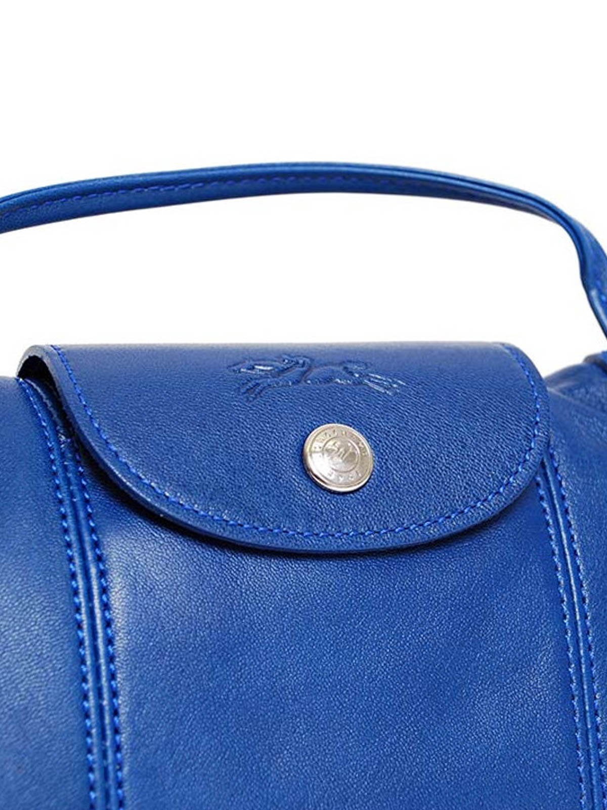 New Longchamp BLUE leather Lambskin Le Pliage Cuir Backpack purse
