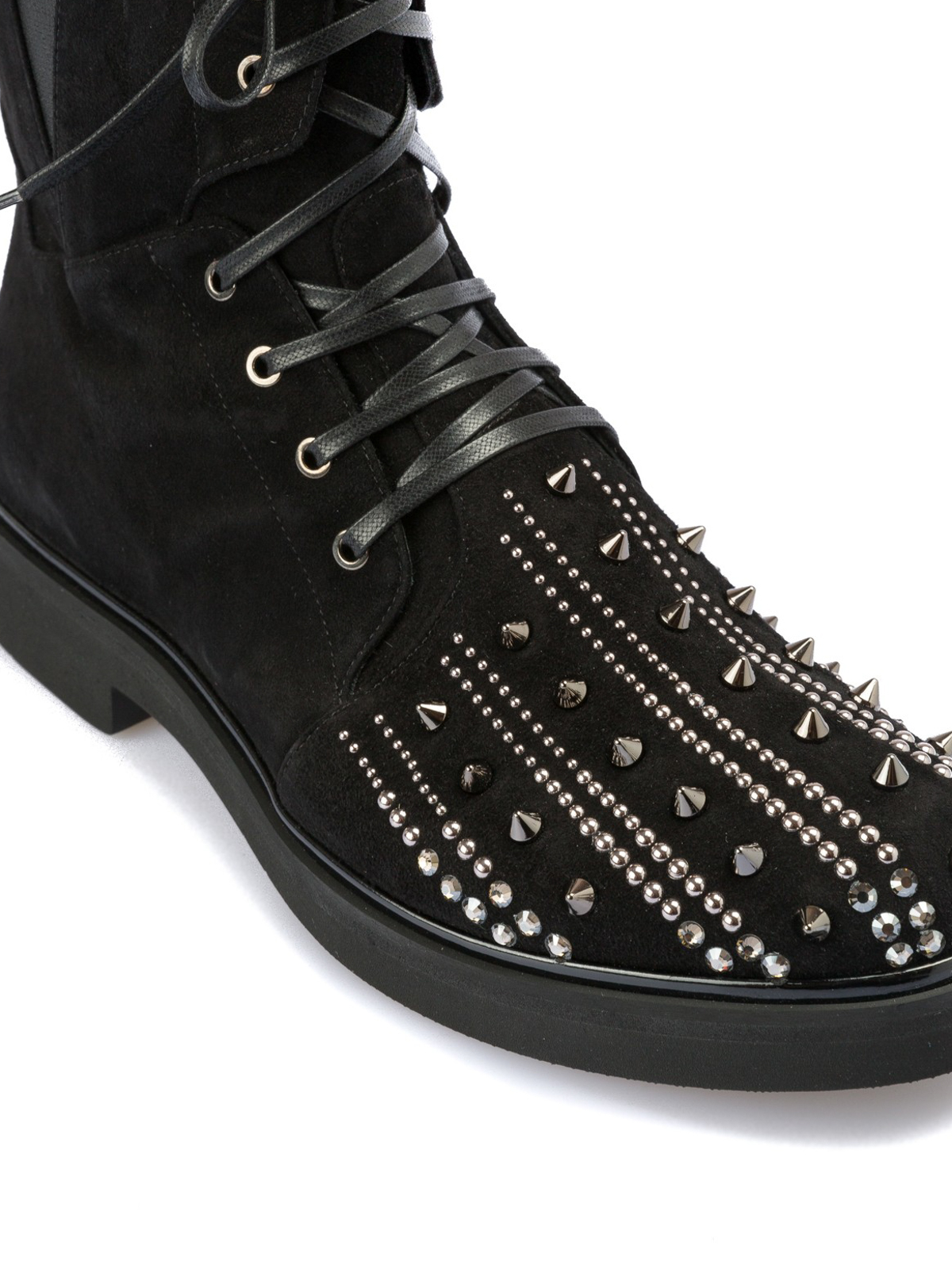 Shop Loriblu Studded Toe Laced-up Suede Combat Boots In Black