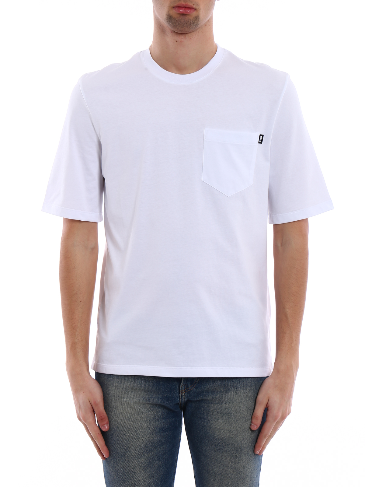 Tシャツ・カットソー MSGM White Shirt with Chest Patch in Cotton Man White jersey T-Shirt with MSGM embroidery - MSGM Official