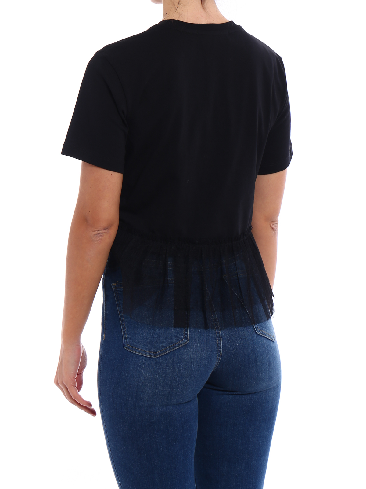 M.S.G.M. Tulle peplum crop Tee - Black - Women|2341MDM91Y17477699