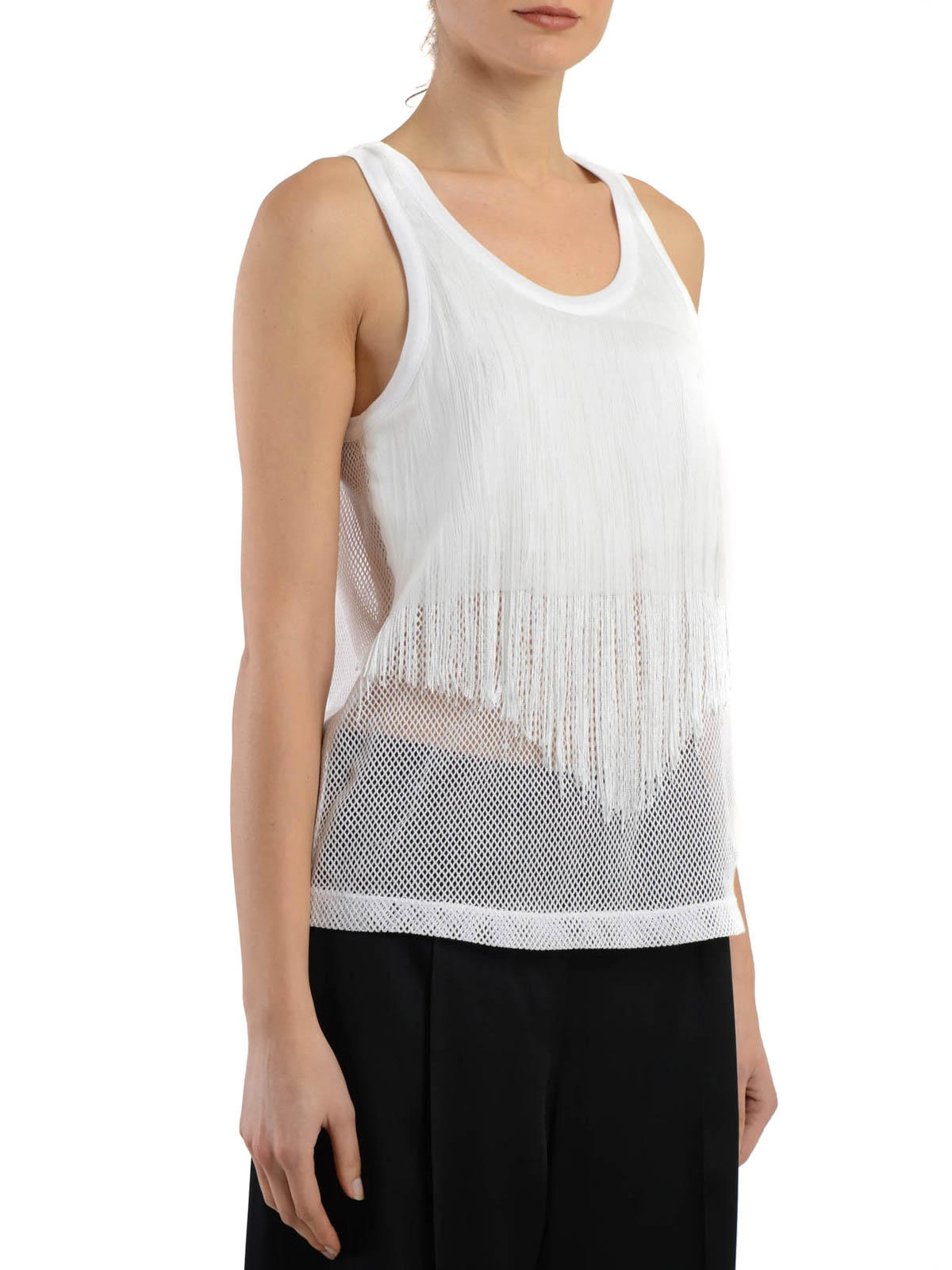 Maison Margiela Fringed mesh tank top - White | S31NL0010S22778100