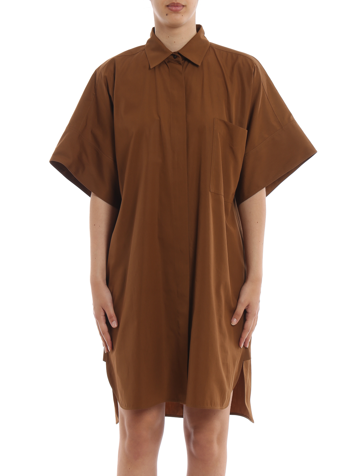 Knee length dresses Max Mara - Meana brown cotton shirt dress