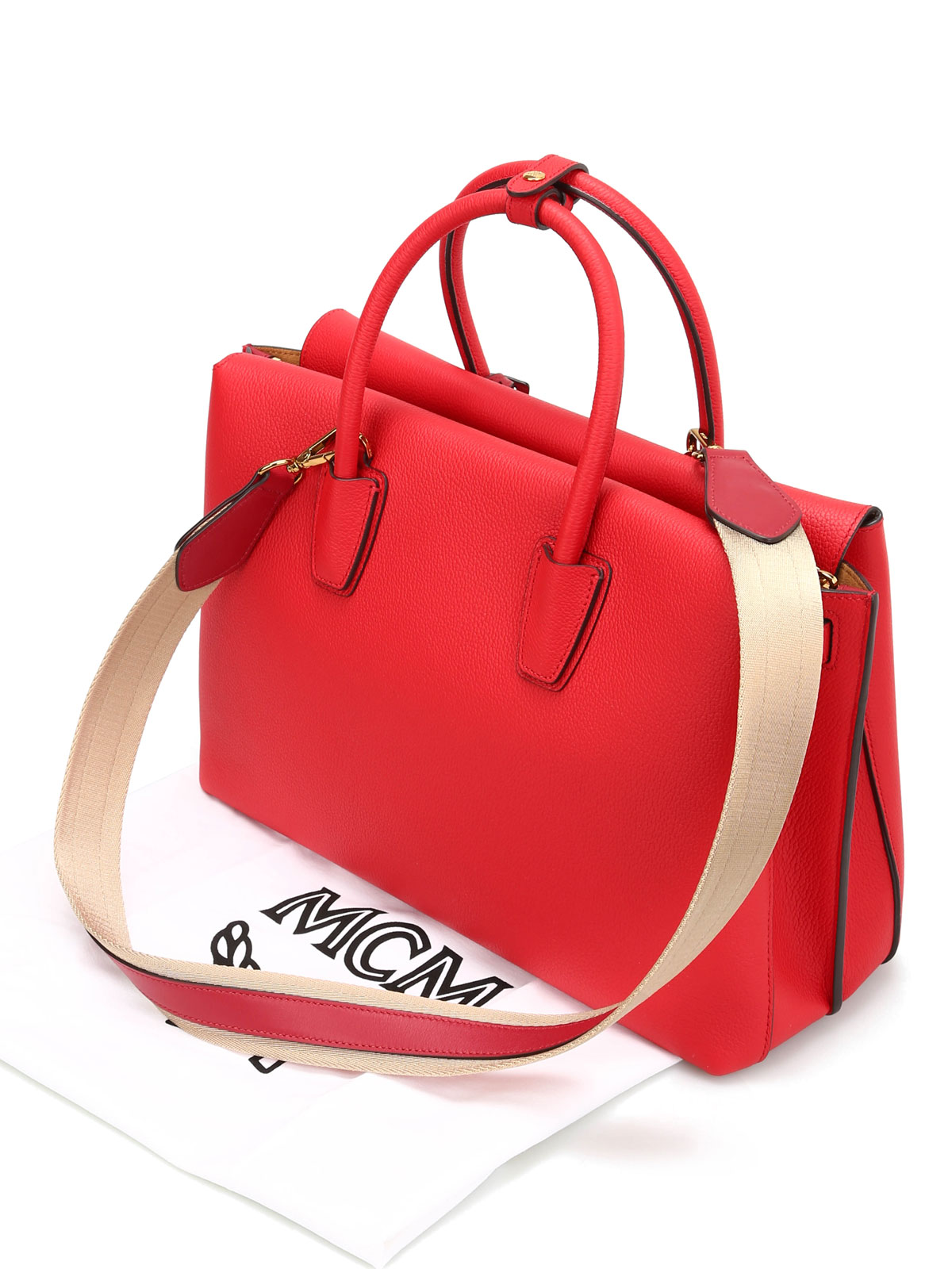MCM, Bags, Mcm Red Leather Boston Satchel And Shoulder Bag