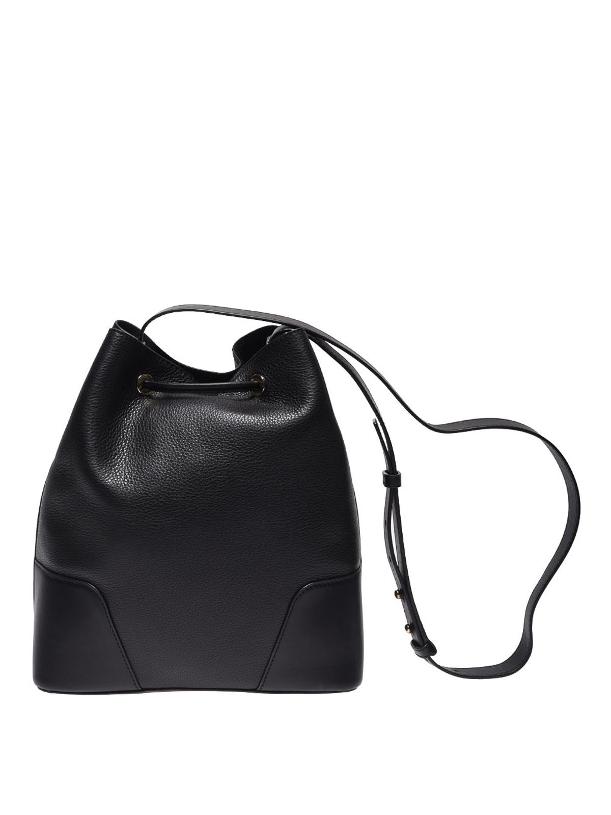 Medium Black and Gold Paco bucket bag in leather