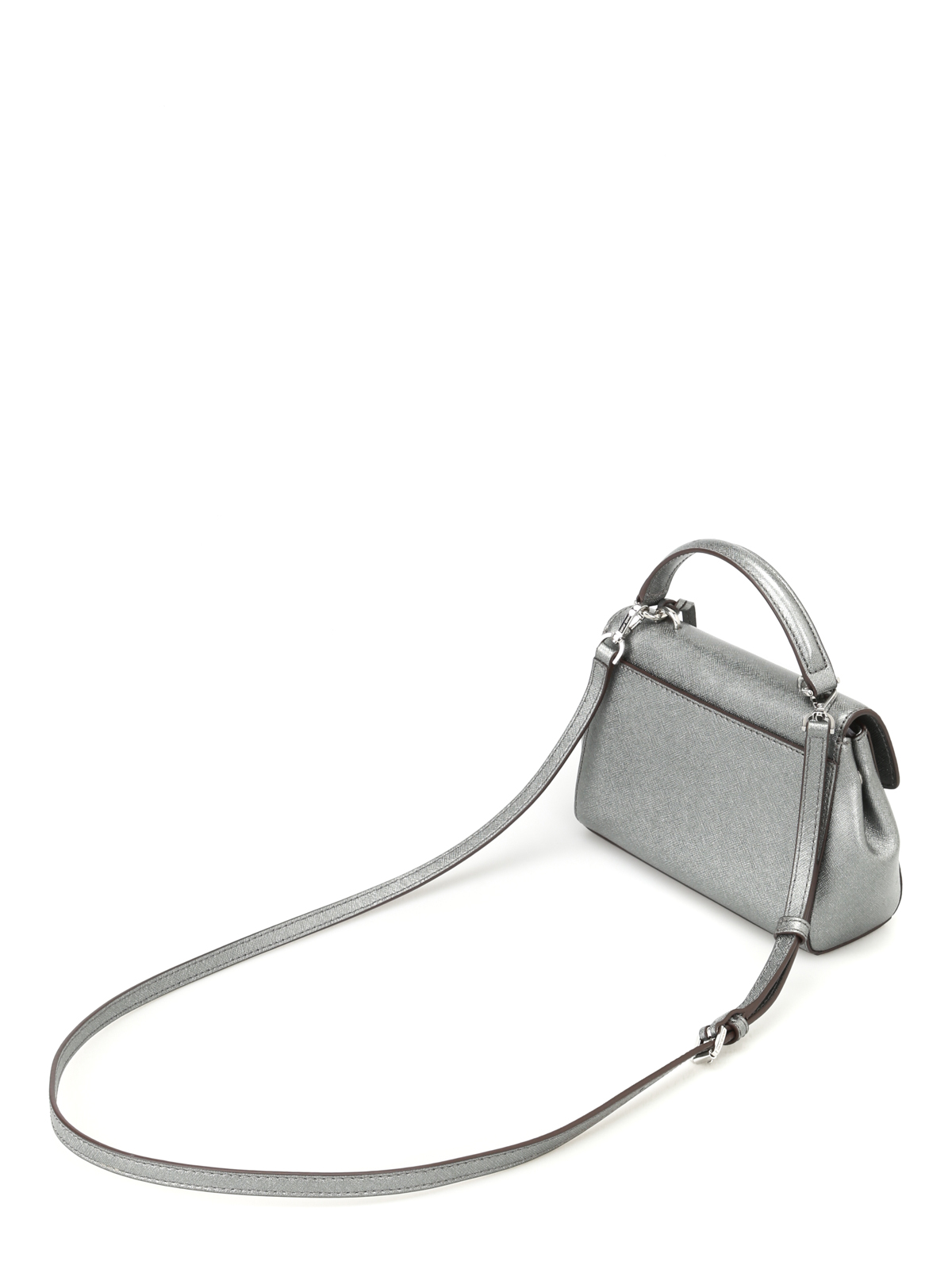 Ava Small Metallic Leather Satchel Bag, Silver