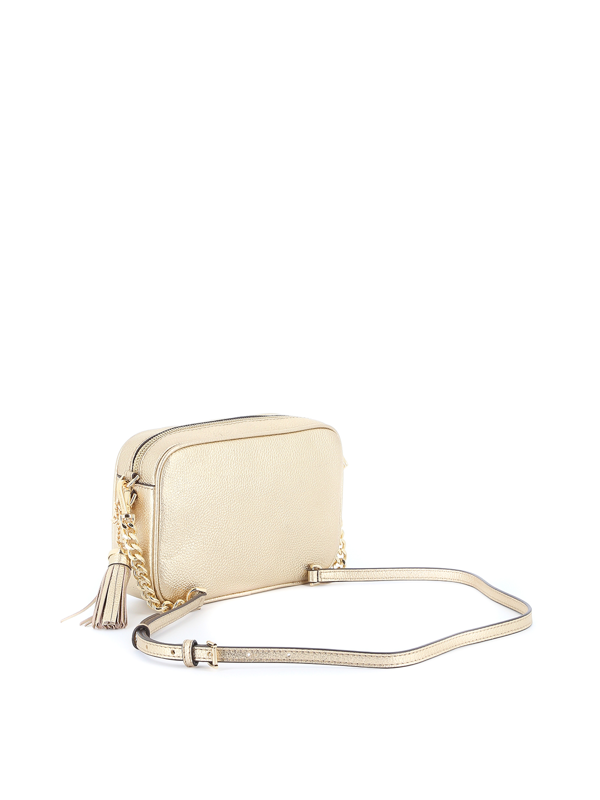 Shop Michael Kors Ginny Laminated Leather Camera Bag In Gold