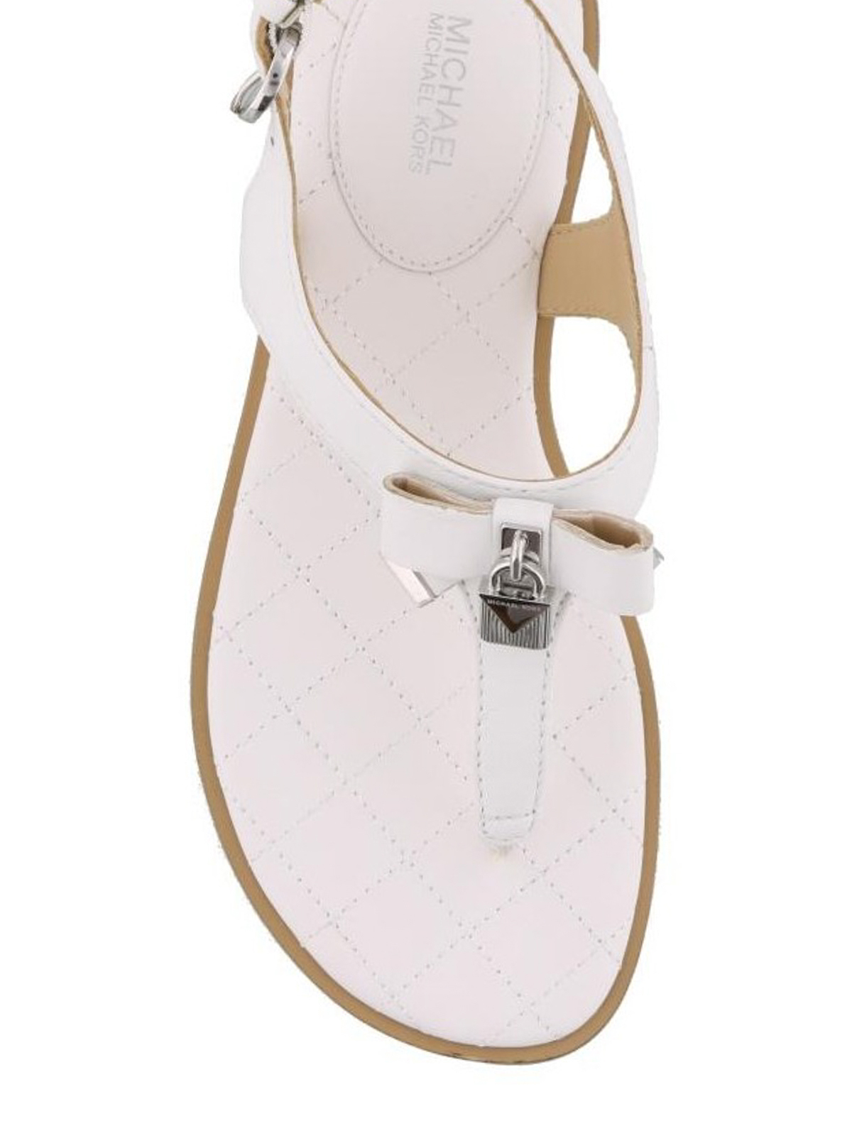 Michael Kors  Shoes  Michael Kors White Sandals With Silver Lock   Poshmark