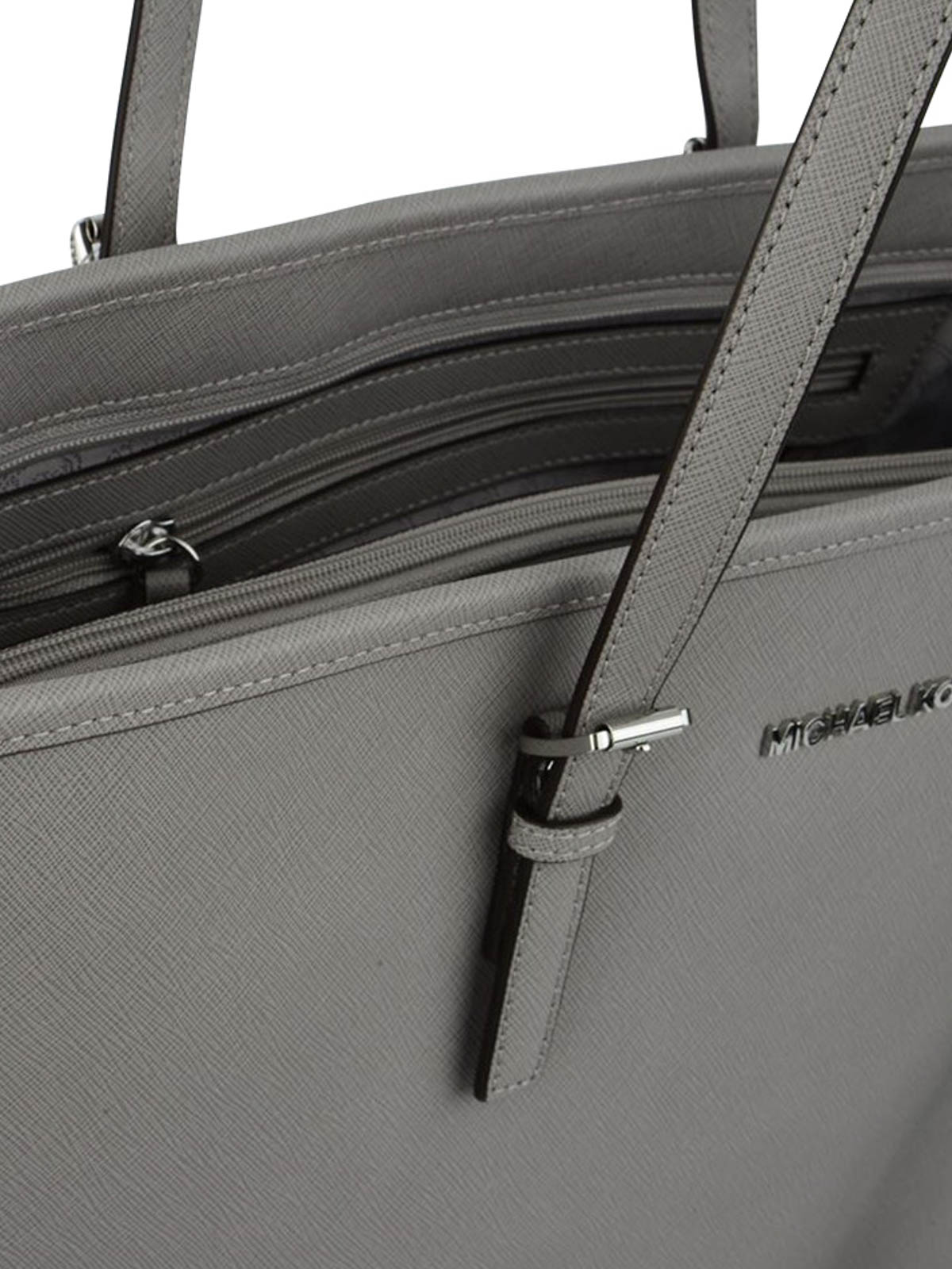 Buy the Michael Kors Jet Set Gray Saffiano Leather Travel Large Tote Bag