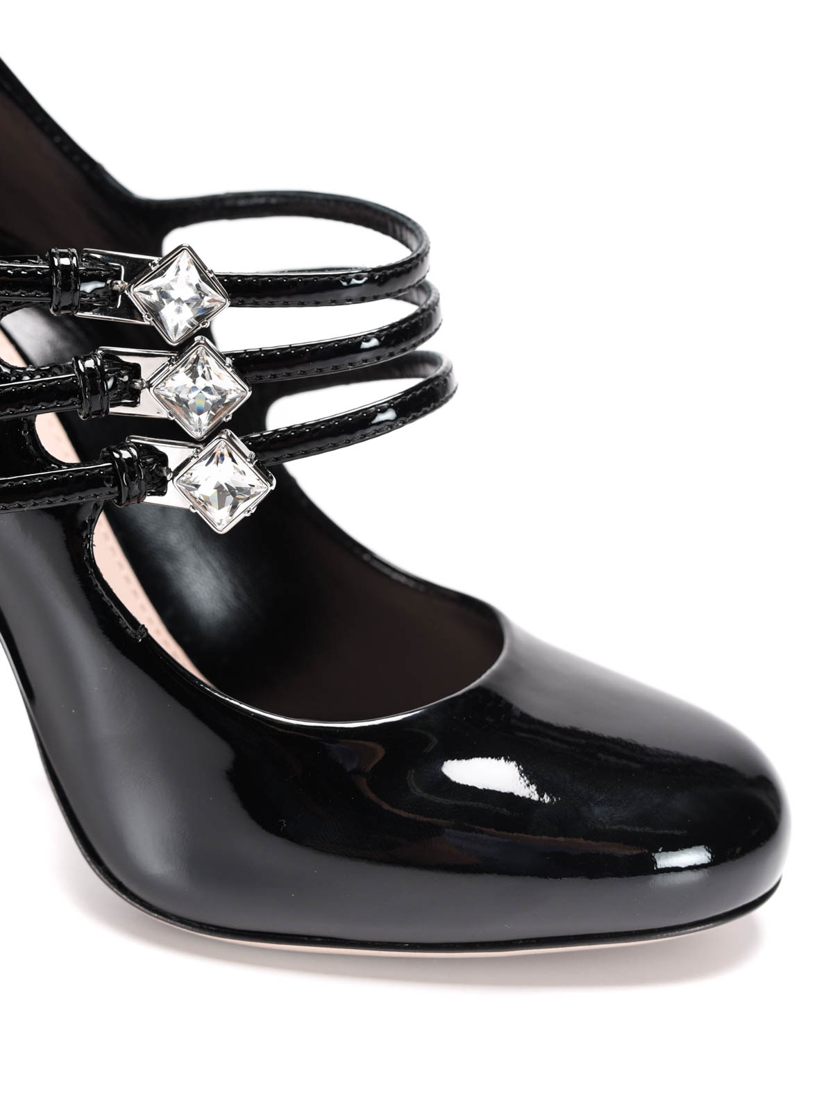 靴 MIU MIU Leather Strap Heels Miu Miu Patent Leather Brogue Slingback Pumps - Size 9 / 39