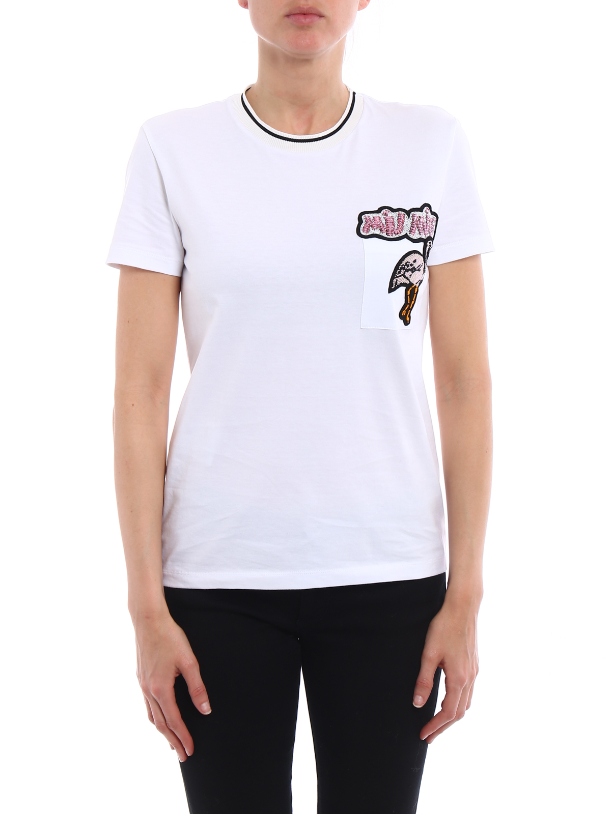 MiuMiu】ミュウミュウ ロゴプリント クロップド Tシャツ (MiuMiu