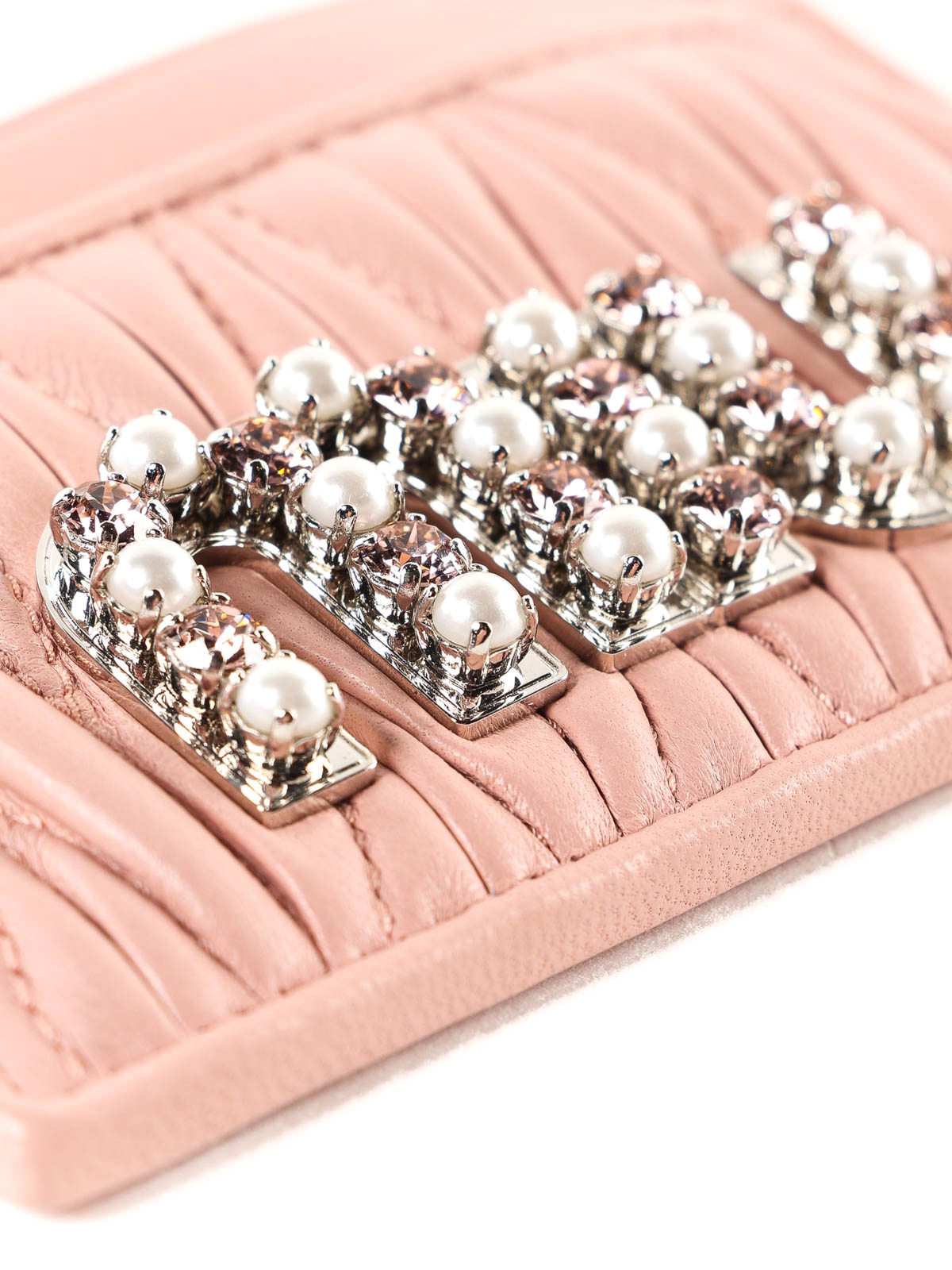Miu Miu Crystal logo pink matelassé card holder | 5MC2082BSQYGU