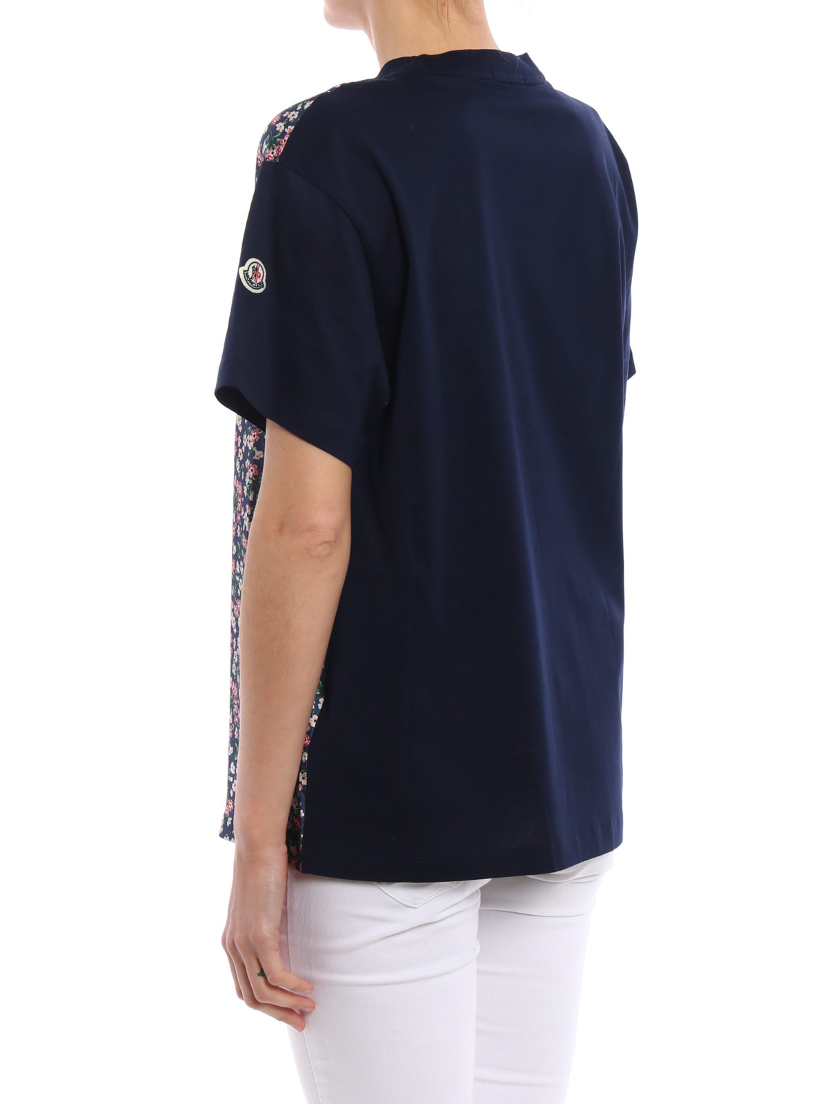 Moncler Floral silk front panelled T-shirt|C10938066200549DT778