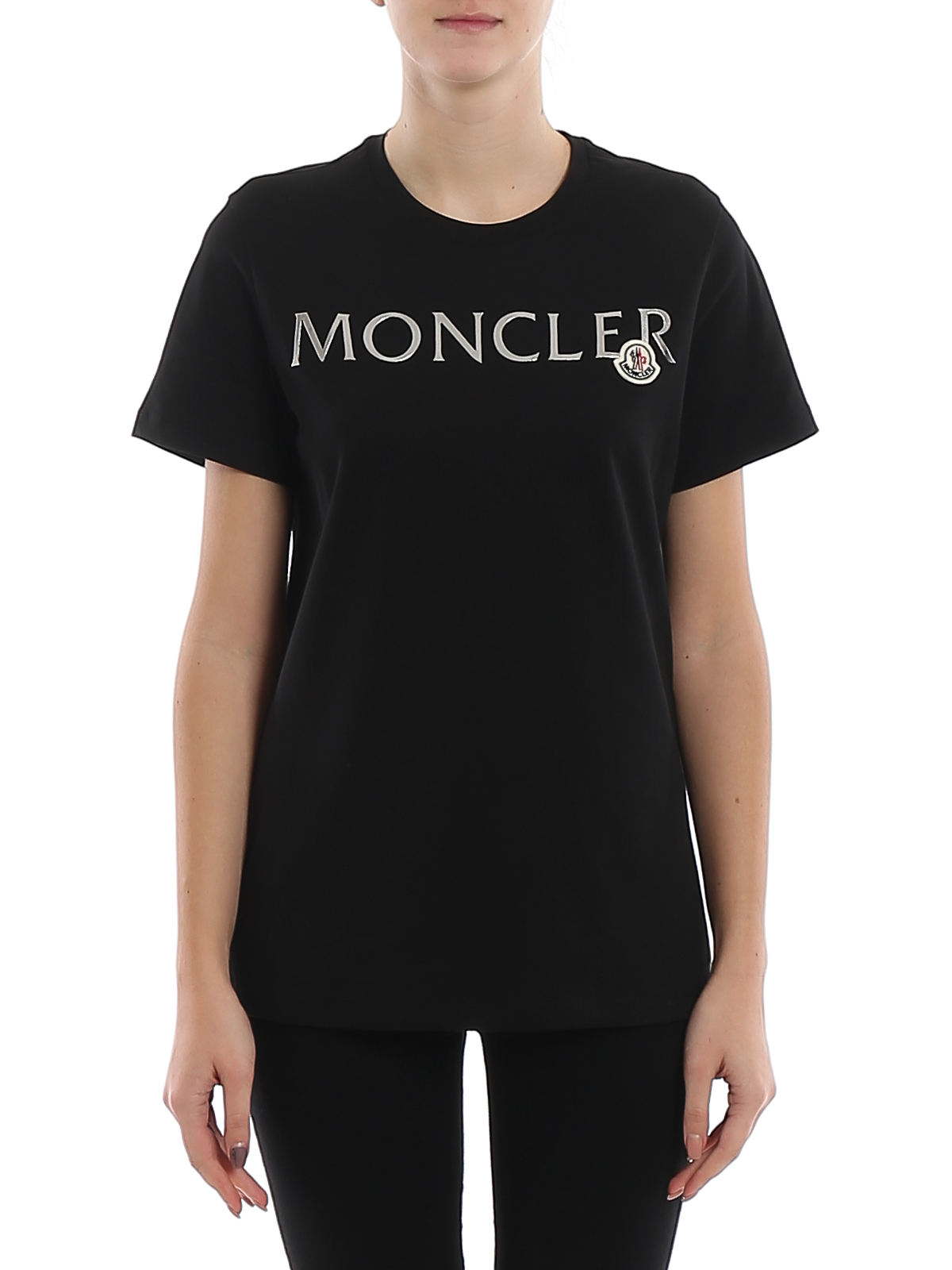 T-shirts Moncler - Silver logo print black cotton jersey T-shirt -  8C71510V8094999