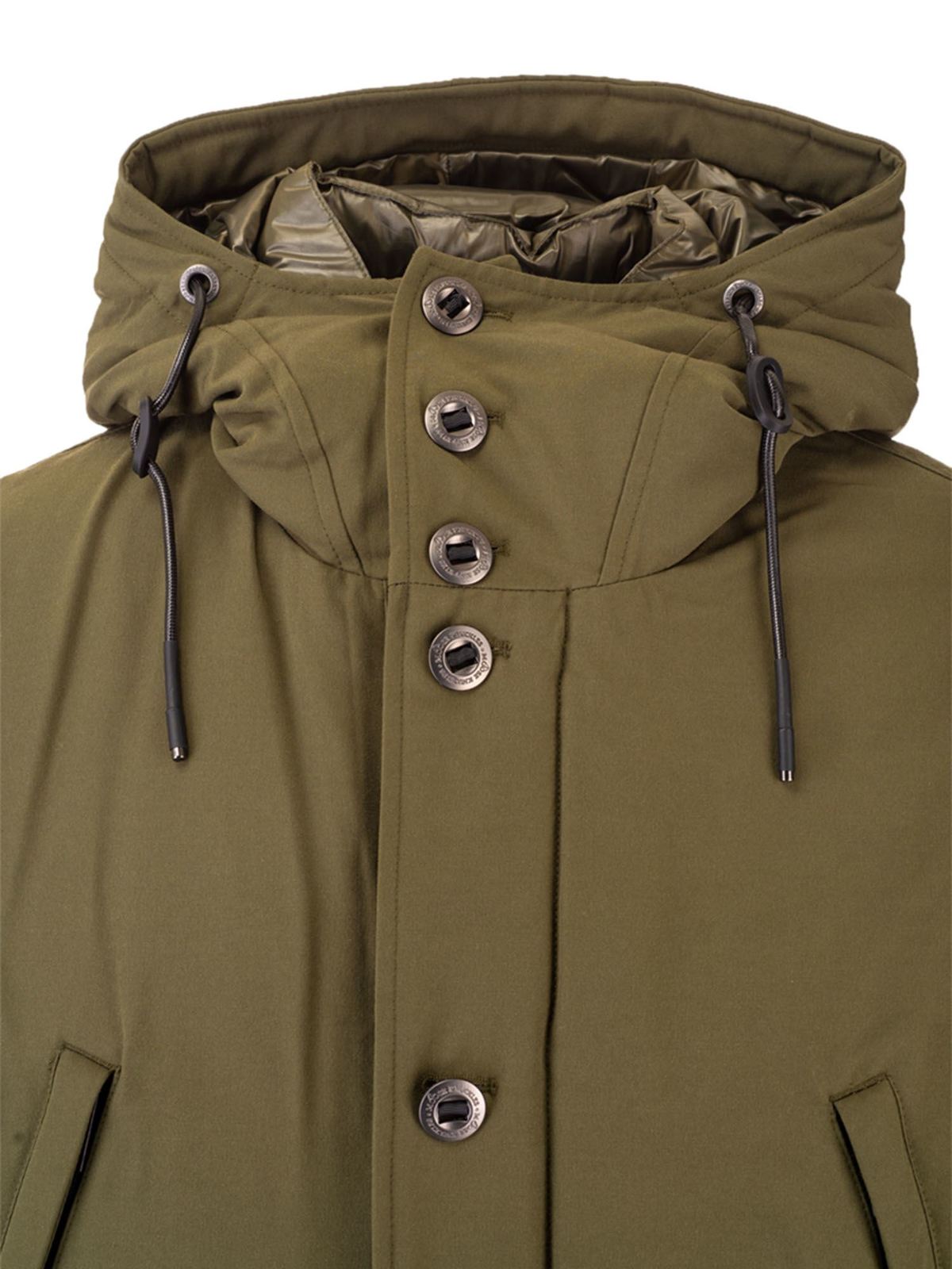 Padded coats Moose Knuckles - Long hooded down jacket in green ...