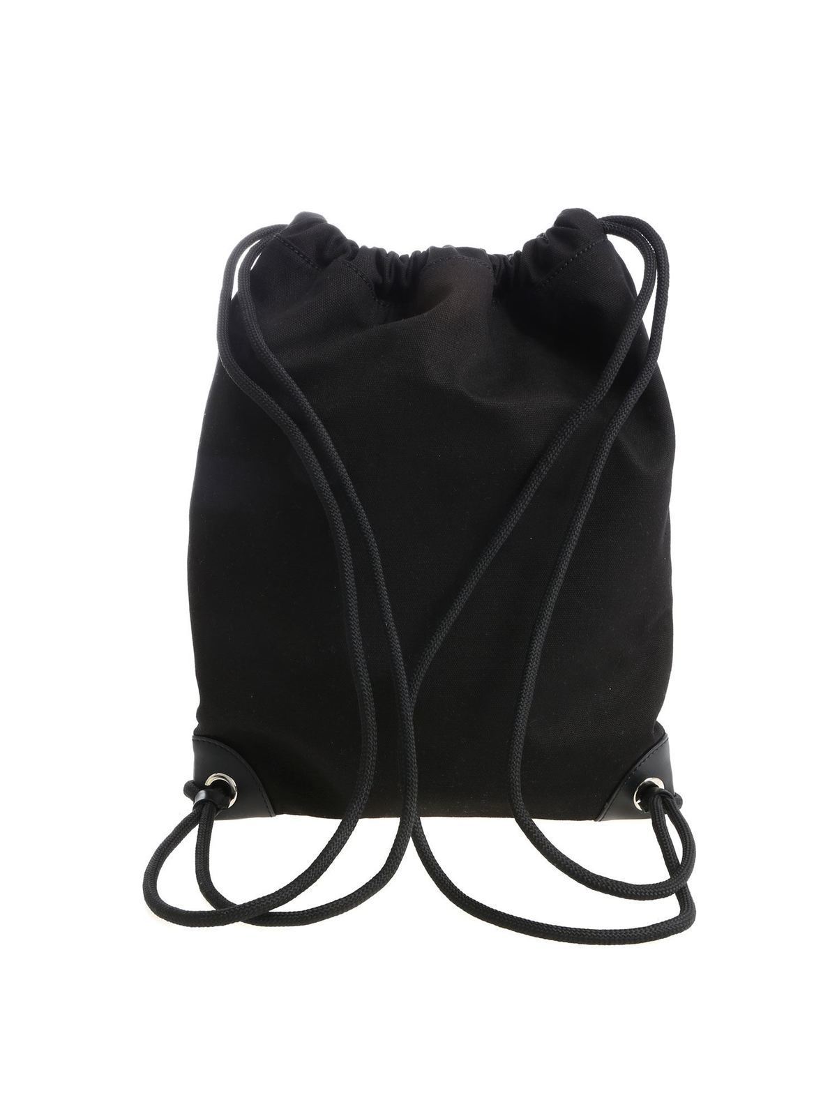 Shop Moschino Black Drawstring Bag With Fabric Logo In Negro