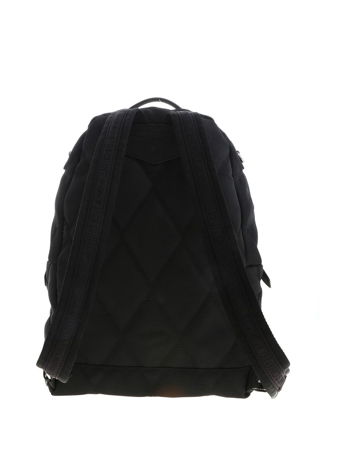 Shop Moschino Black Quilted Backpack With Logo In Negro